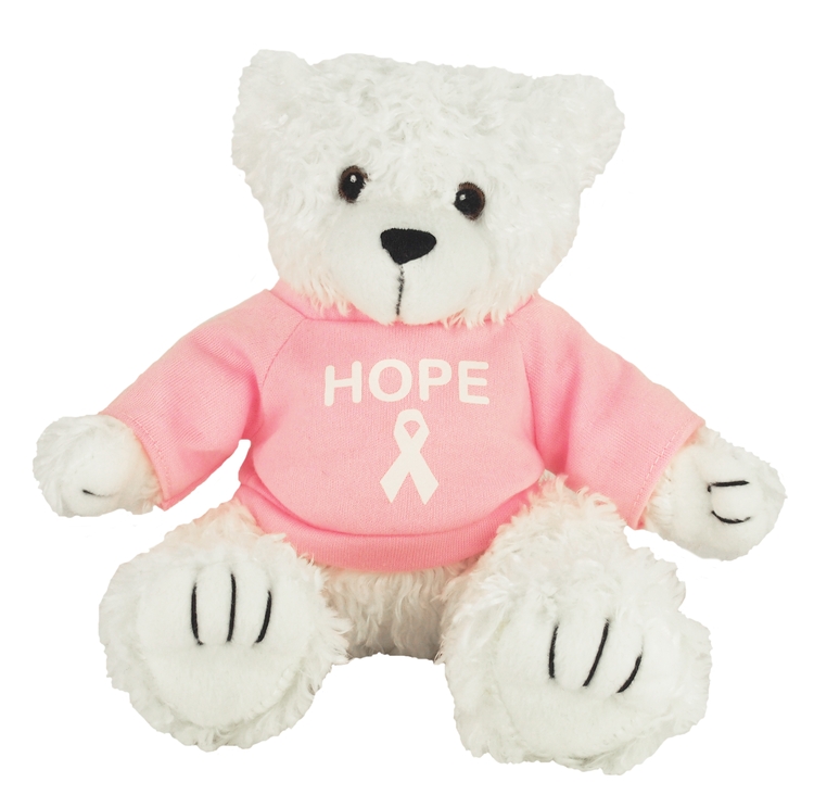 8" White Curly Bear with Shirt and 1 Color Imprint 2