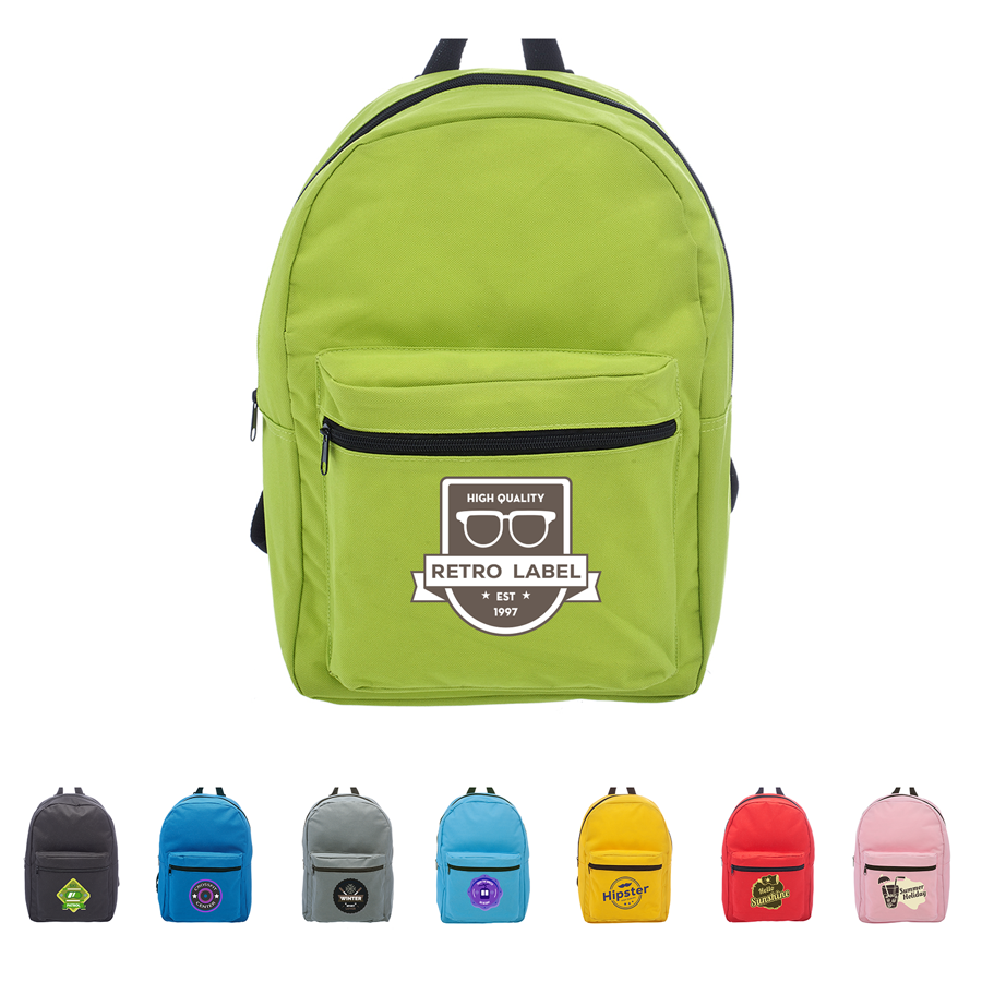 Polyester 600D BackPack w/ Front Pocket - 14.5"W x 15.25"H x 2