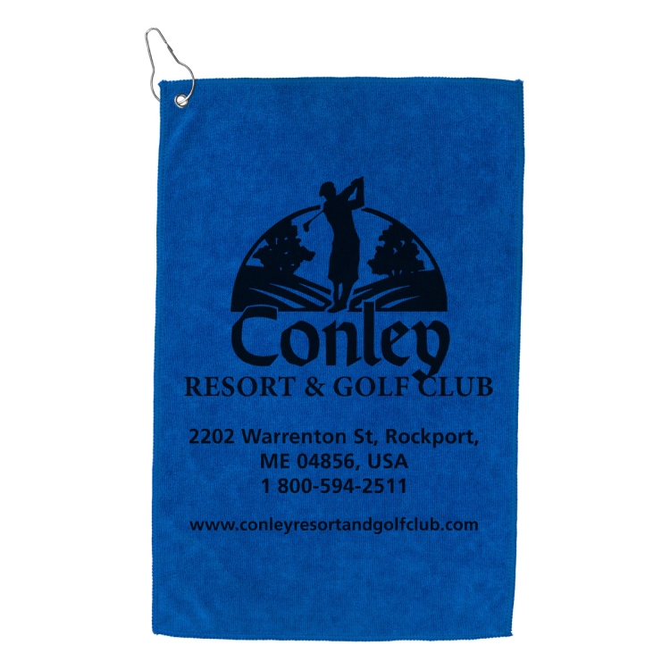 "THE IRON" Recycled RPET 300 GSM Heavy Duty Microfiber Golf Towel with Metal Grommet and Clip - 12" 16