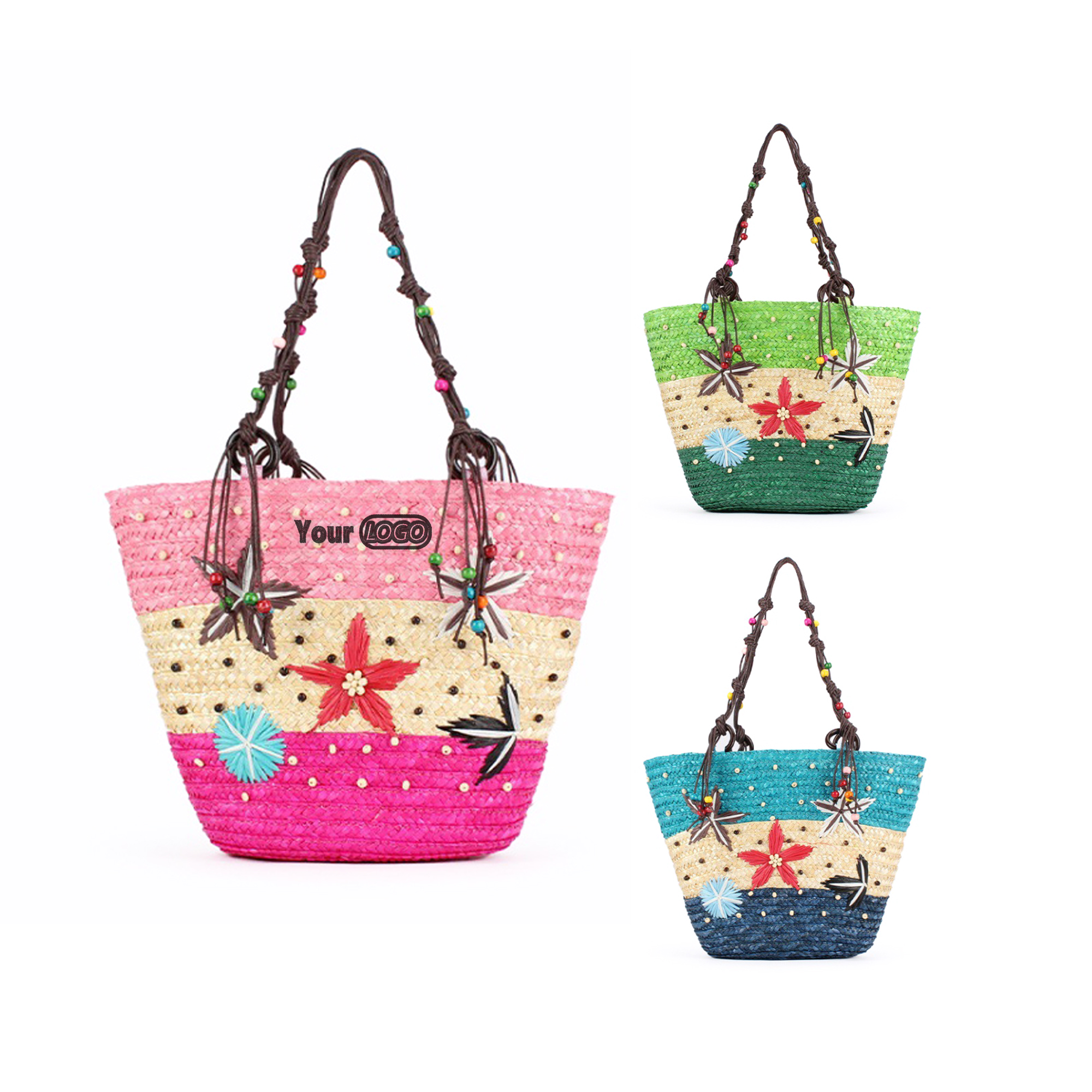 Floral Woven Straw Shoulder Tote Bag 2