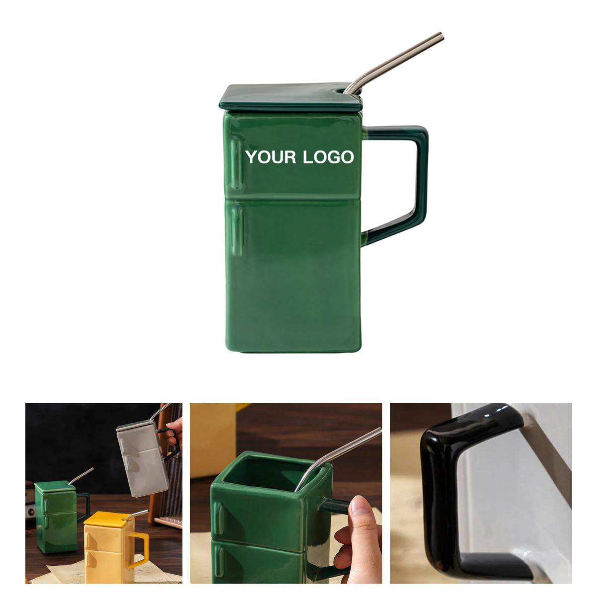 Refrigerator Ceramic Mug With Handle And Straw 2