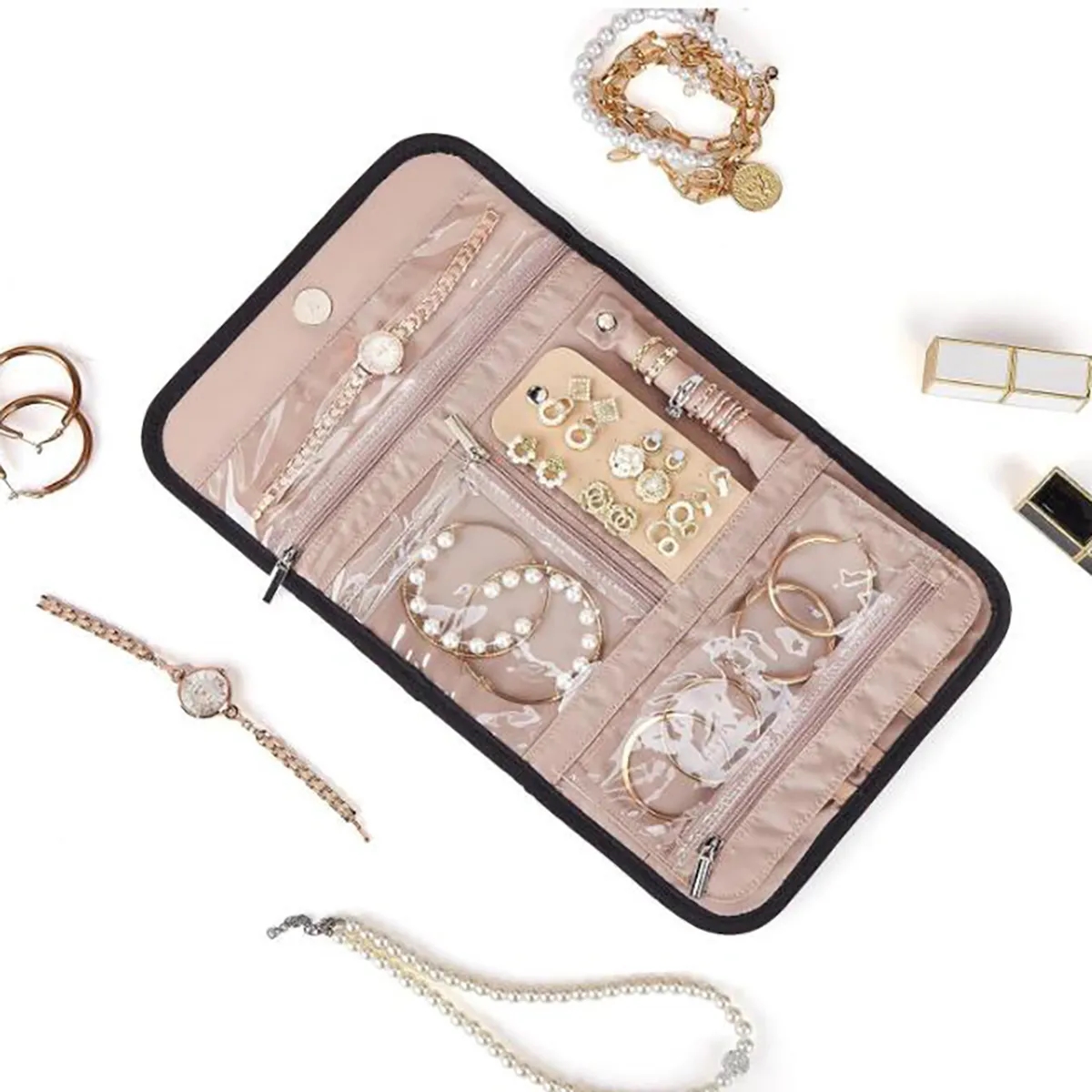 Travel Jewelry Bag Foldable Earring Storage Roll 8