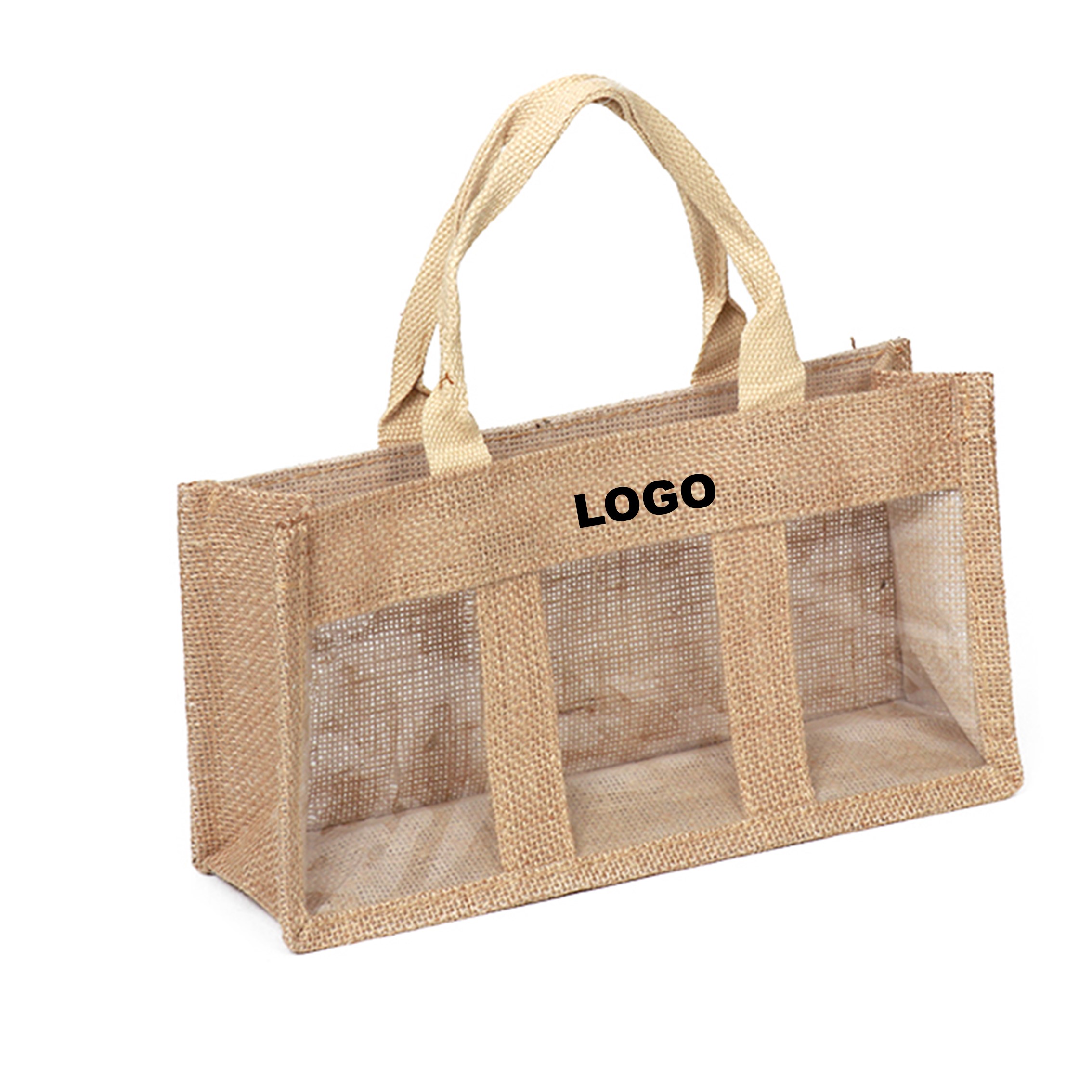 Clear PVC Window Jute Bag For Food/Honey/Jam, custom tote bag with logo imprint 4