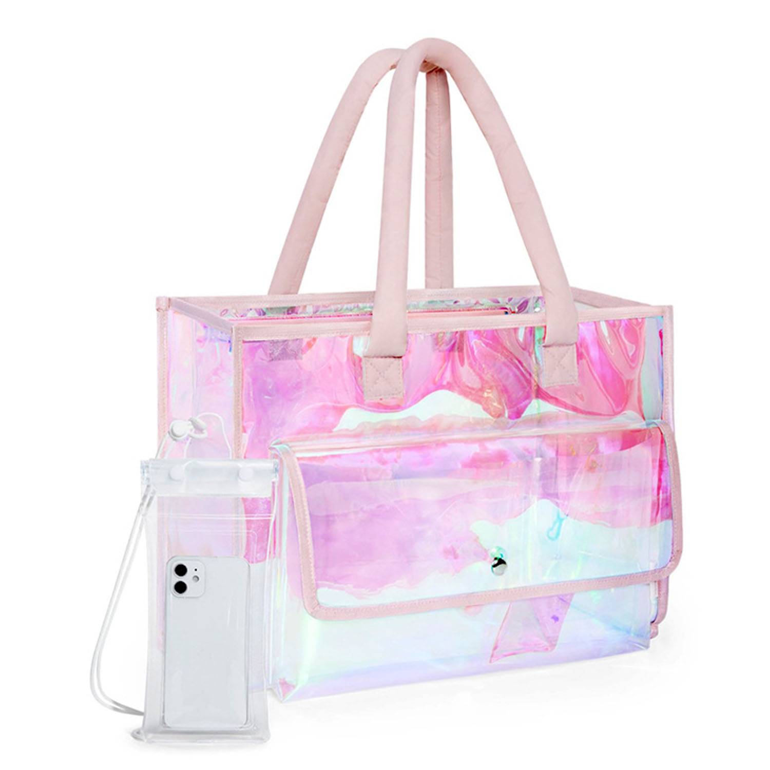Holographic PVC Waterproof Beach Tote Bag w/ Phone Pouch 3