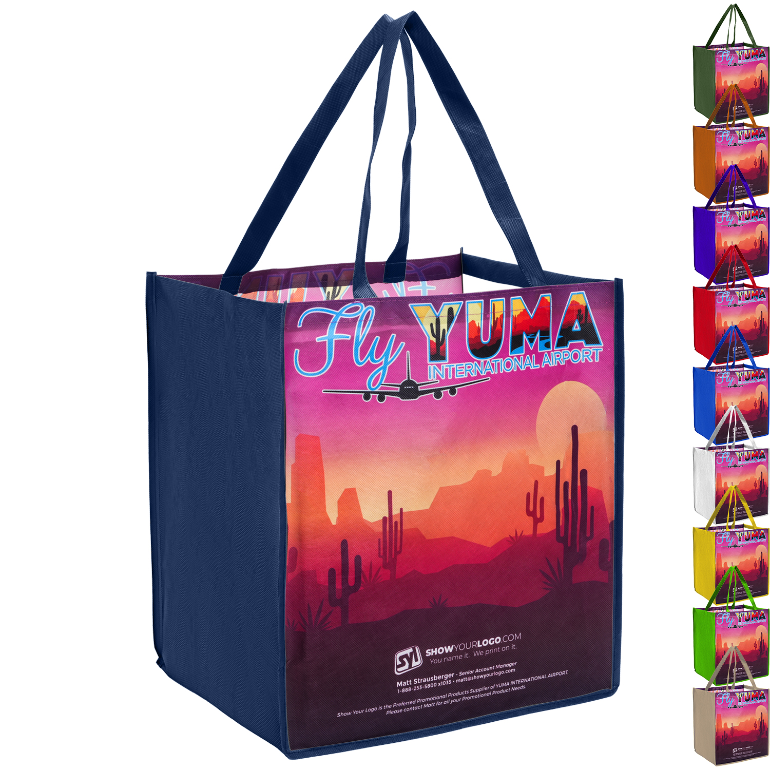 Sublimated PET Non-Woven Grocery Tote Bag w/ Gusset - 2 Sided (13" x 15" x 10") 3