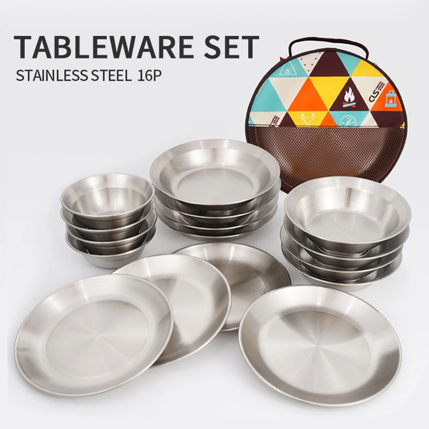 Outdoor Stainless Steel Dinner Plate Bowl 16Pcs Tableware 1