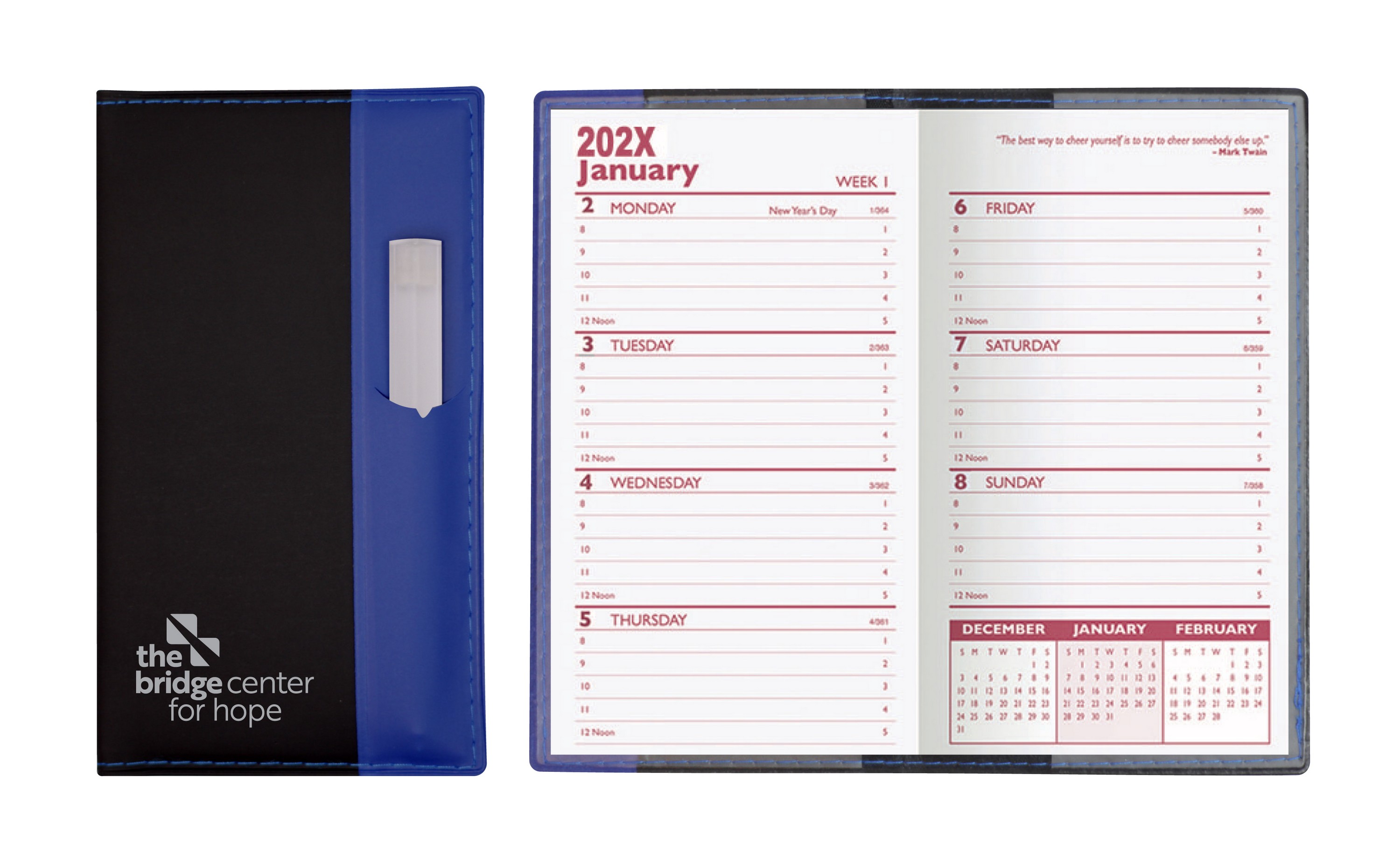Lafayette Series Soft Cover 2 Tone Vinyl Weekly Planner w/ Clear Pen 1