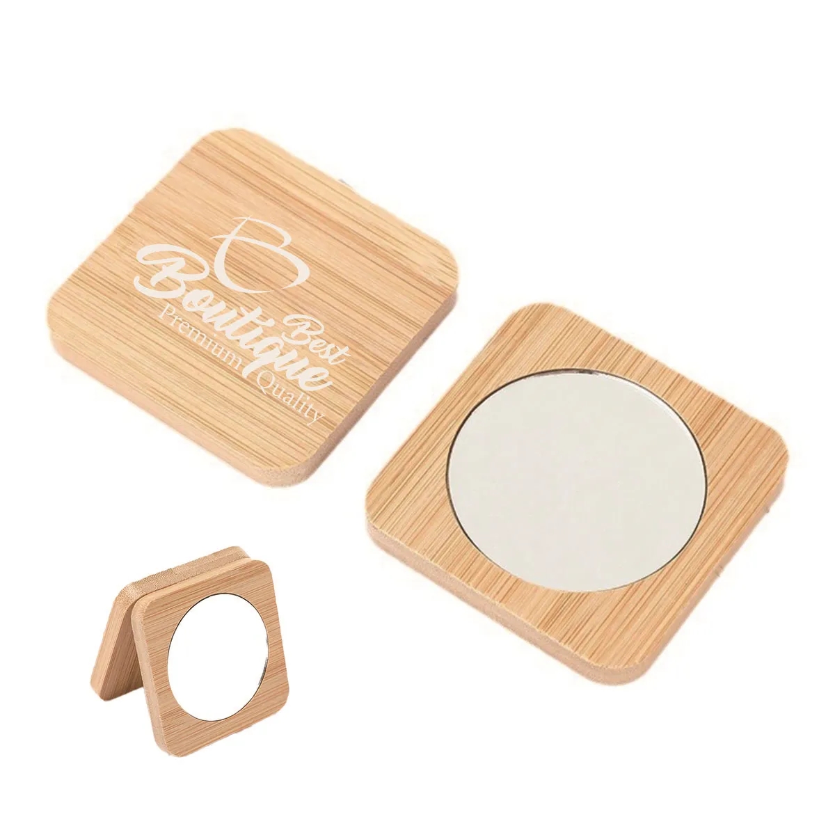 Portable Pocket Wood Square Makeup Compact Cosmetic Mirror 2