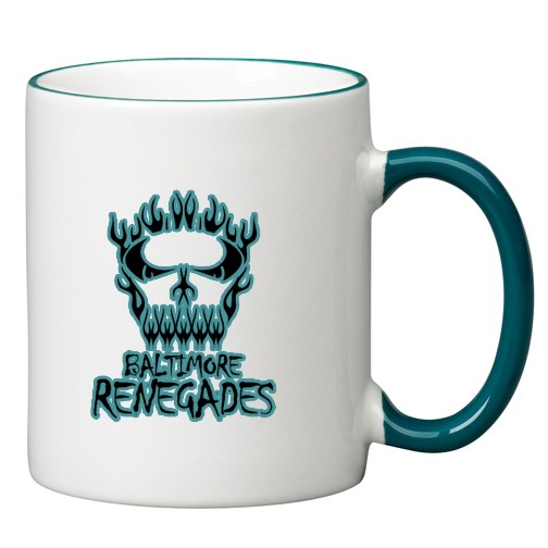 11 oz White / Green Trim and Handle C Mug