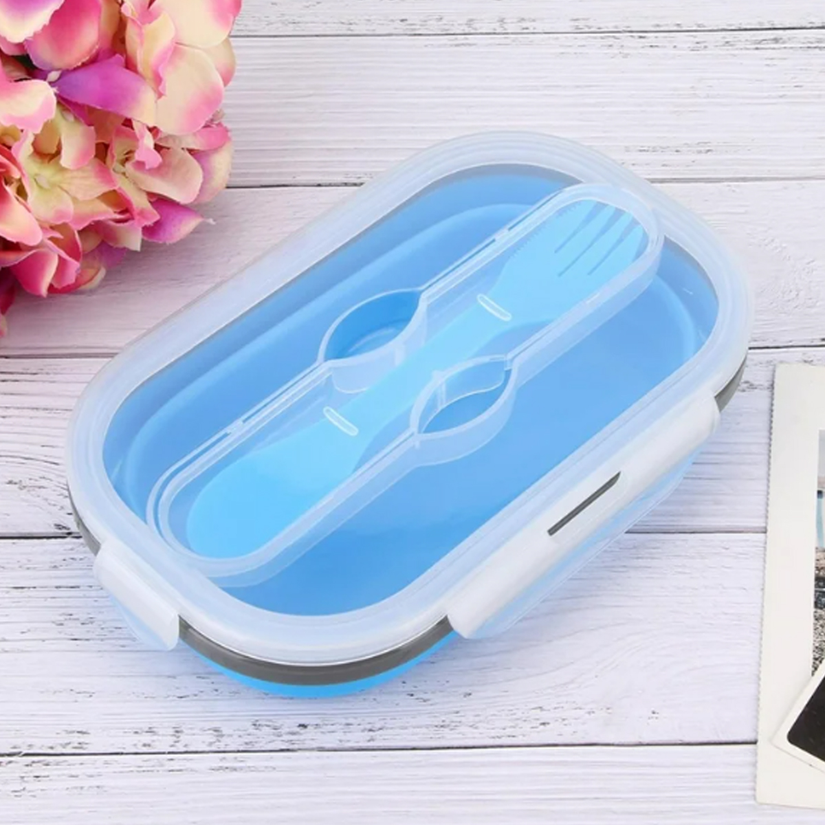 20Oz. Collapsible Silicone Lunch Box with Lid and Cutlery 6