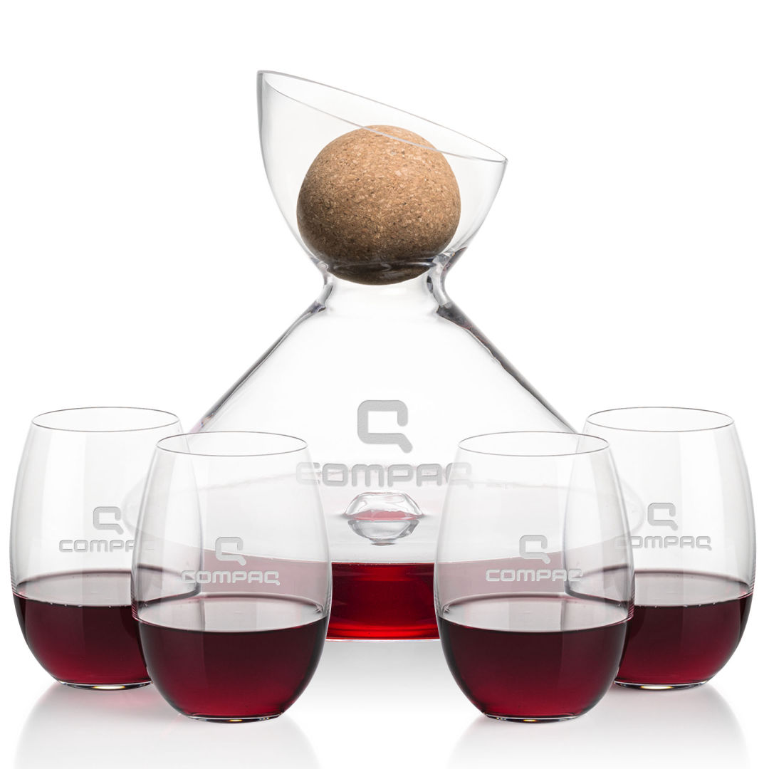 Woodbury Carafe w/Cork Stopper & Carlita Stemless Wine 3