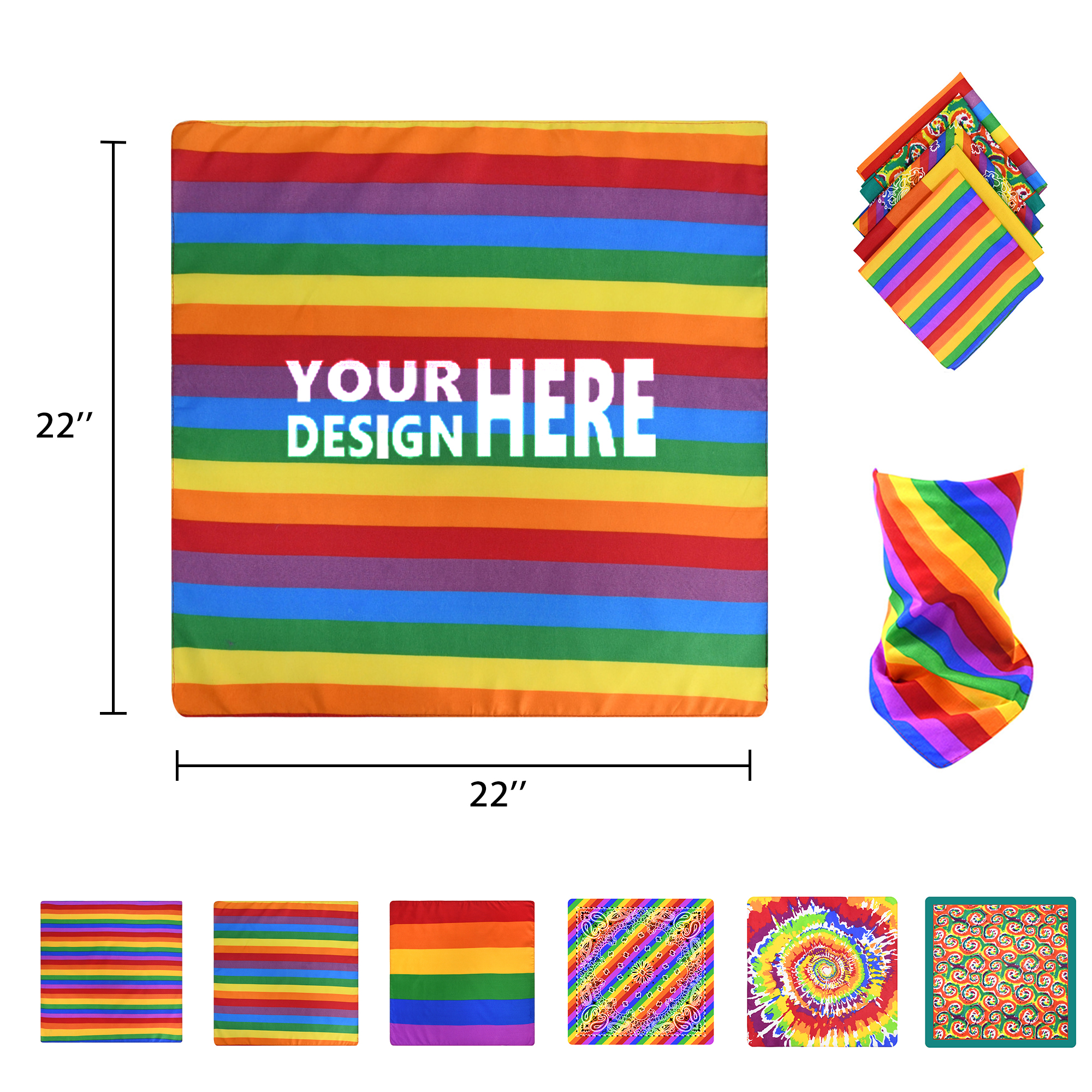Freedom Rainbow Pride Stripes Bandanna 21" x 21" 3