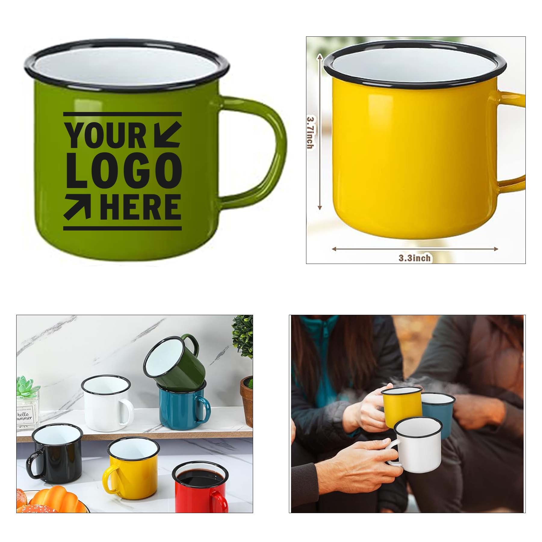 Portable Enamel Camping Mugs Vintage Home Office 12 oz Coffee Drinking Cup with Handle 1