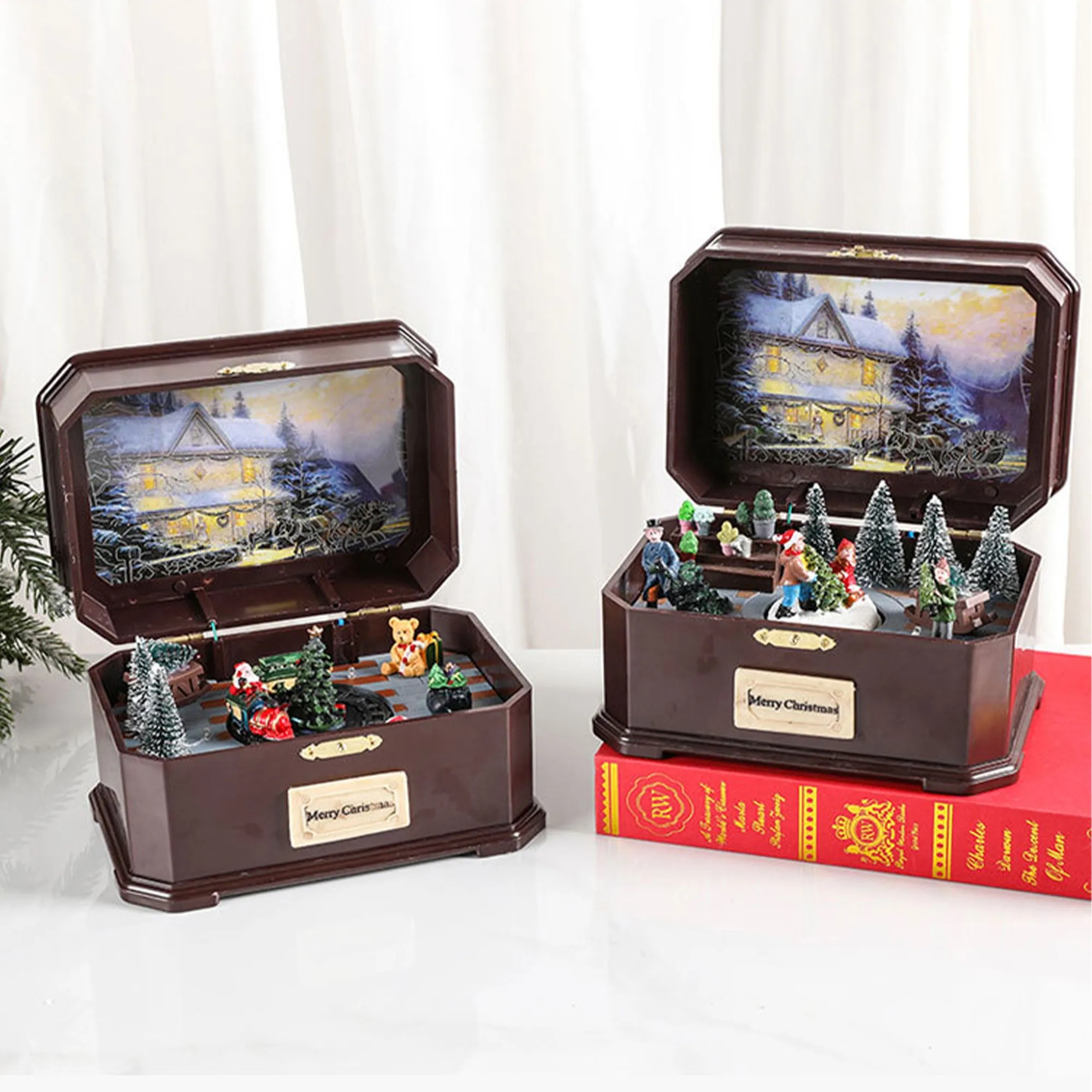 Rotating Glowing Christmas Music Box Dual Power 5