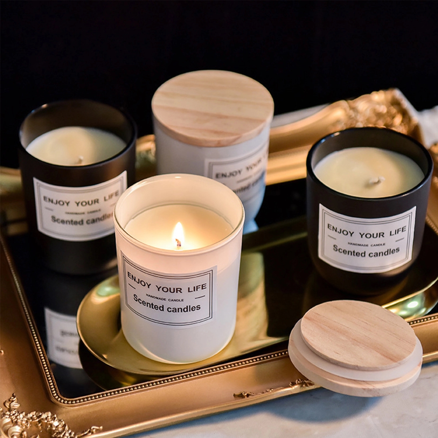 12 Oz Soy Wax Tumbler Scented Candle W/ Wood Lid 3