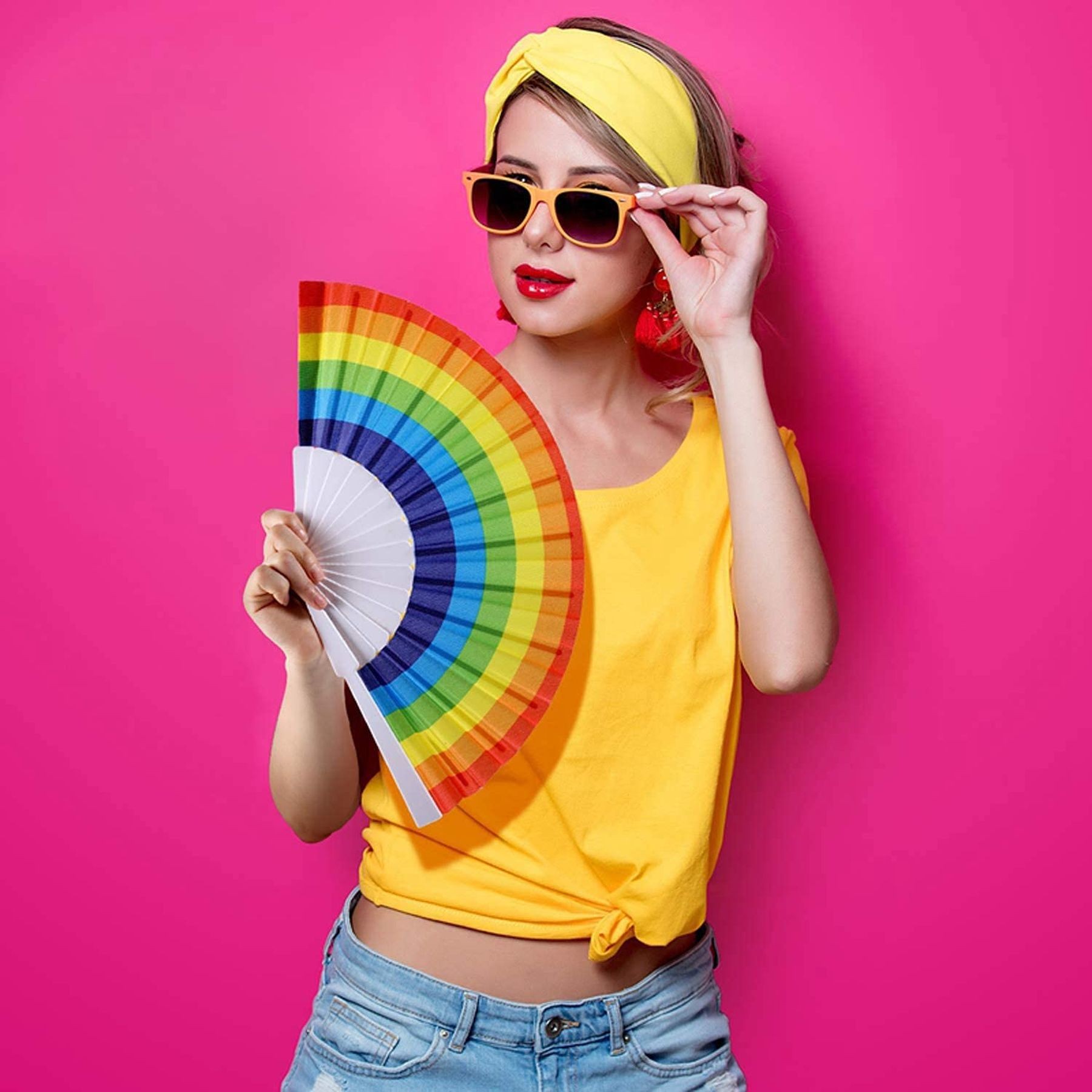 9 Inch Rainbow Pride Folding Hand Fans For Edm Music Club Event 5