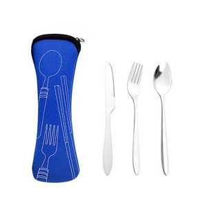 3 In 1 Flatware Stainless Steel Knife Fork Spoon Set With Pouch 8