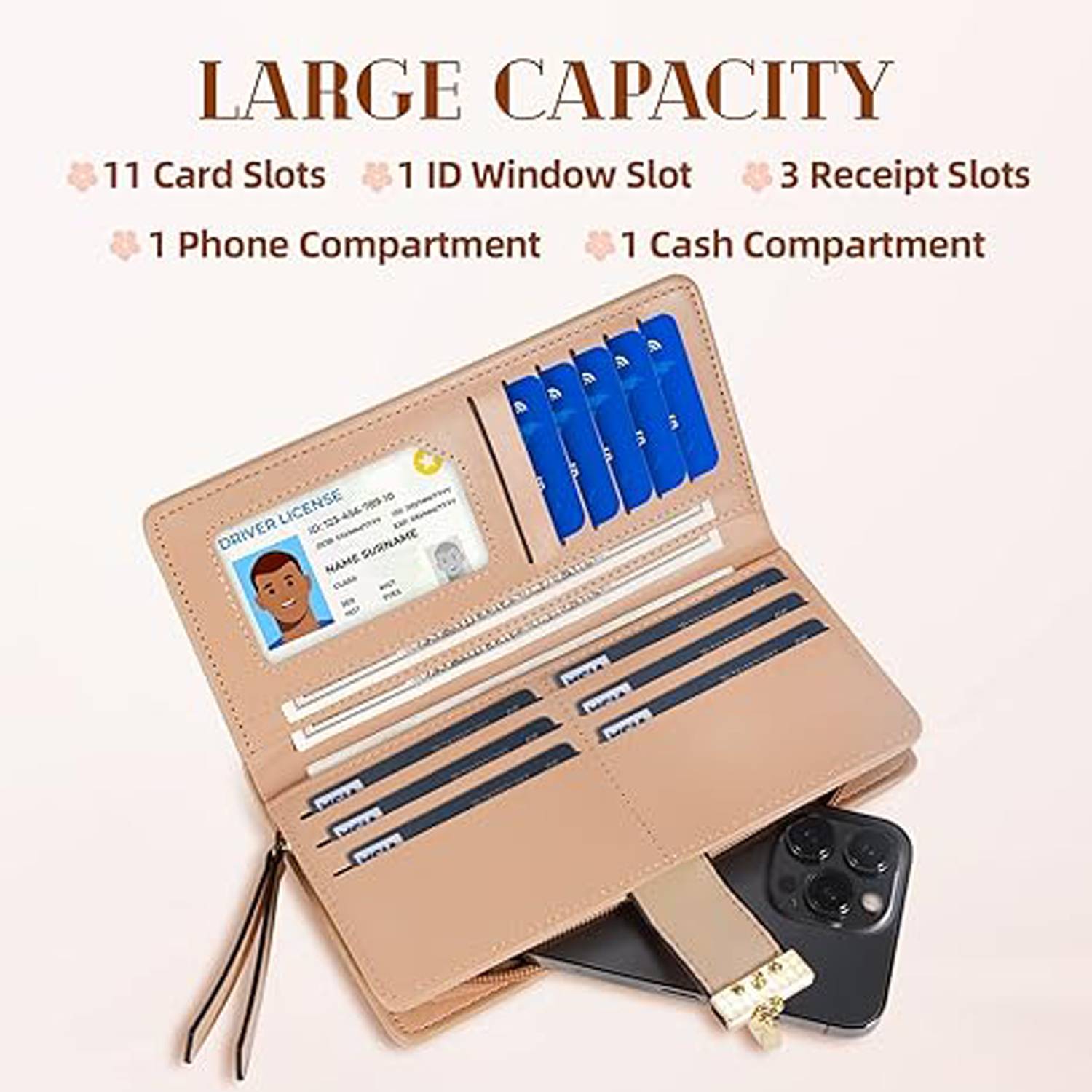 Trendy Korean Leaf Pattern Zipper Clasp Handbag Wallet 8