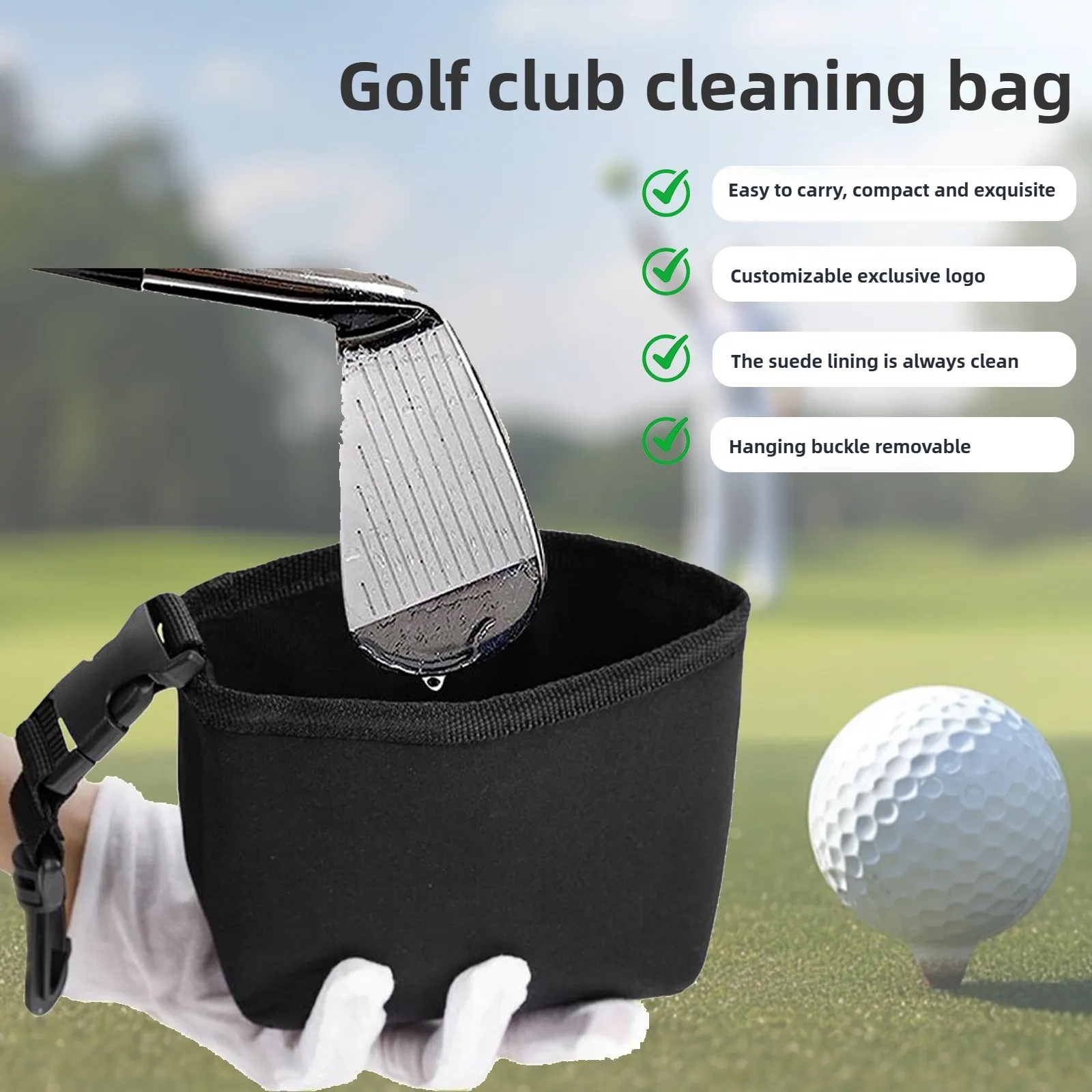 Custom Logo Golf Ball Cleaner Bag Water-Resistant Detachable for Golf Clubs Accessories 2