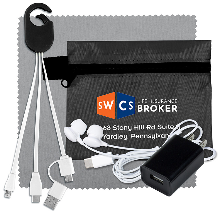 Mobile Tech Charging Kit with Earbuds, Charging Cable and Charger In Zipper Pouch 17