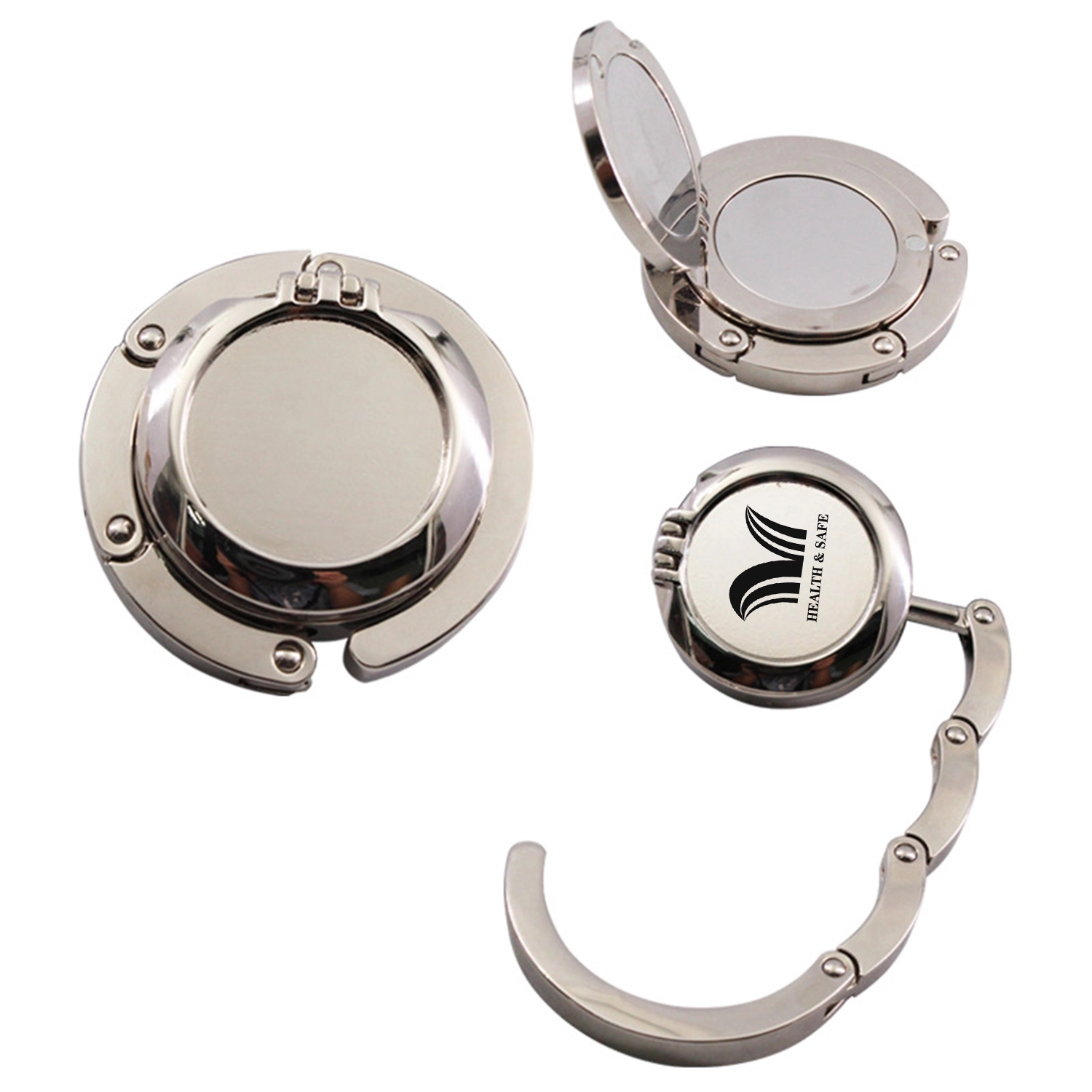 Circular Foldable Purse Hook Handbag Hanger With Mirror 2