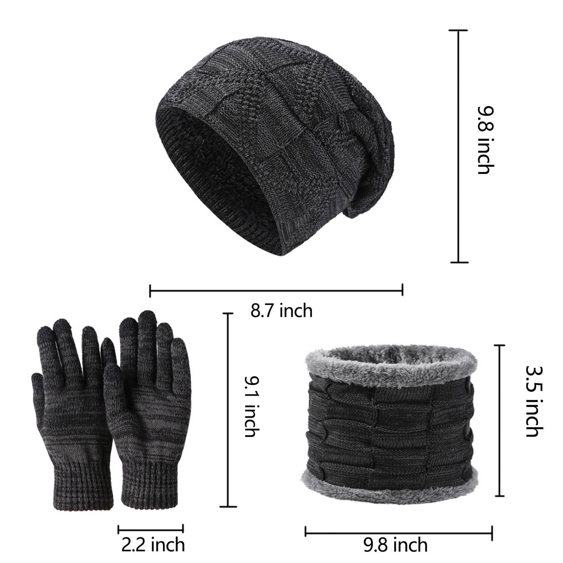 Winter Beanie Hat Scarf and Touch Screen Gloves Set 11