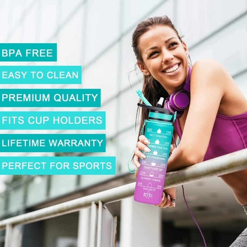 34oz Gradient Water Bottle with Motivational Time Marker 8