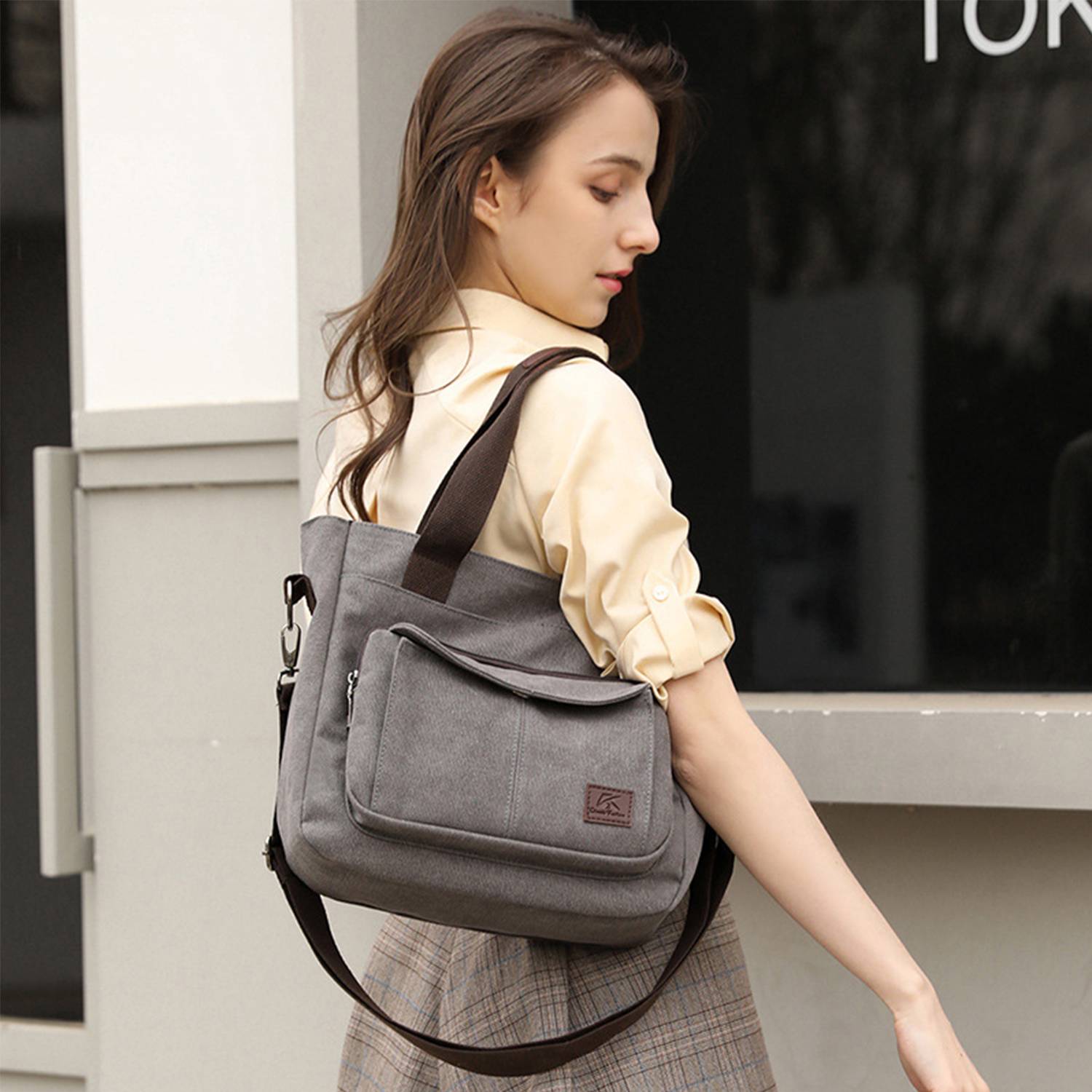 Women's Canvas Shoulder Handle Work Crossbody Bag 2