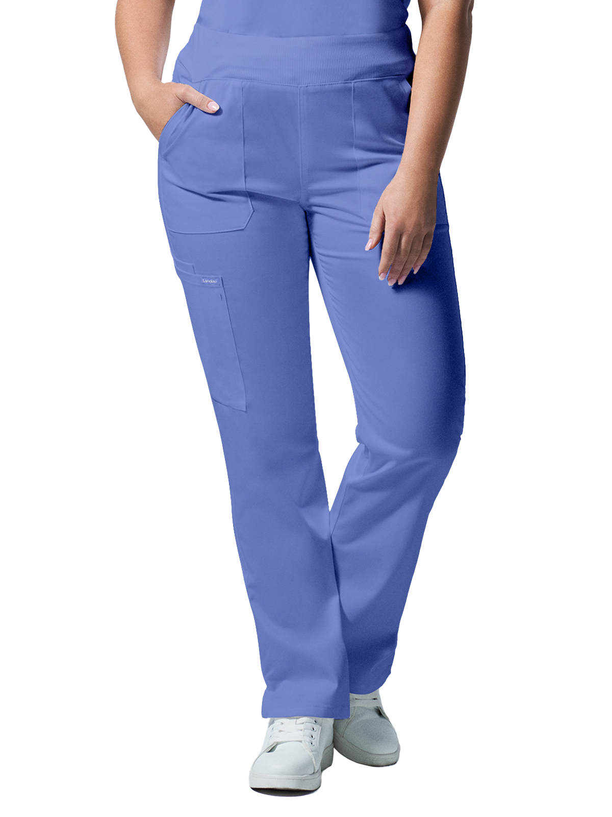 Landau - ProFlex - Women's Five-Pocket Mid-Rise Rib-Knit Elastic Waist Straight Leg Pant 41