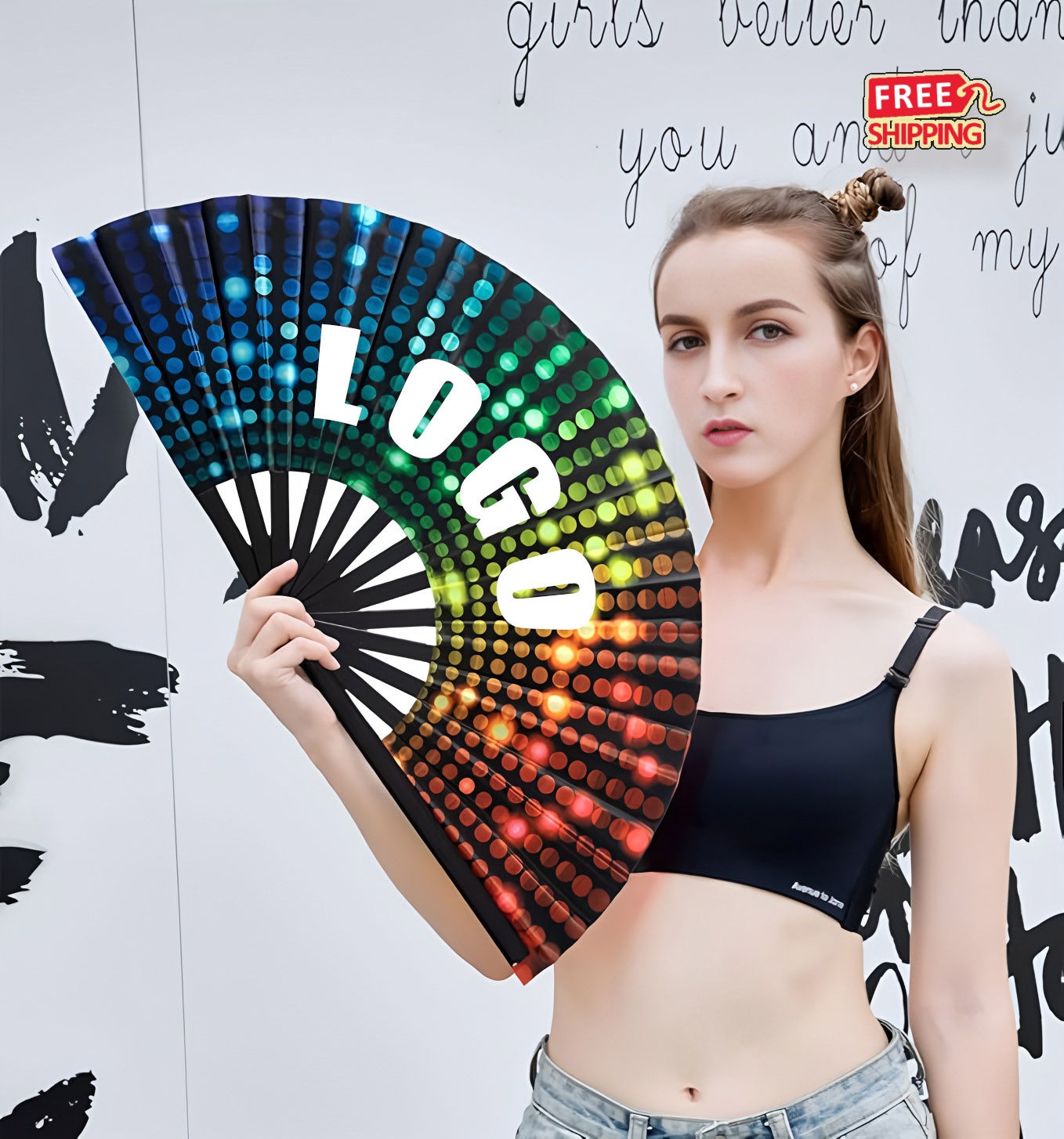 Fabric Folding Hand Fan with Plastic Frame 2