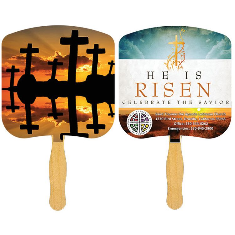 Religious Hand Fan/ Crosses at Sunset with Four Color Process Imprint