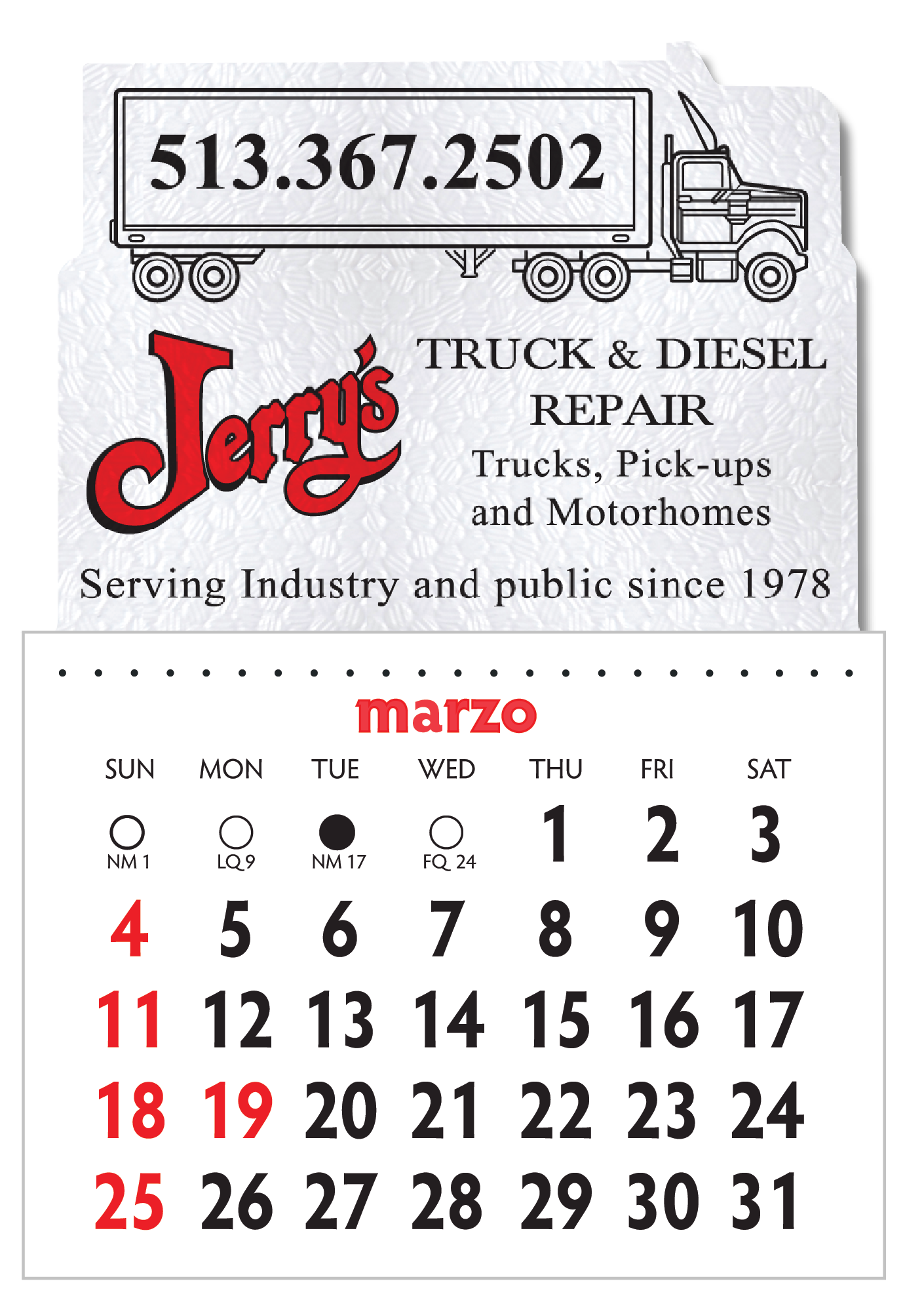 Designer Shaped Kwik-Stik 6 mil Smooth White Vinyl Spanish Calendar w/ Semi Truck Top 3