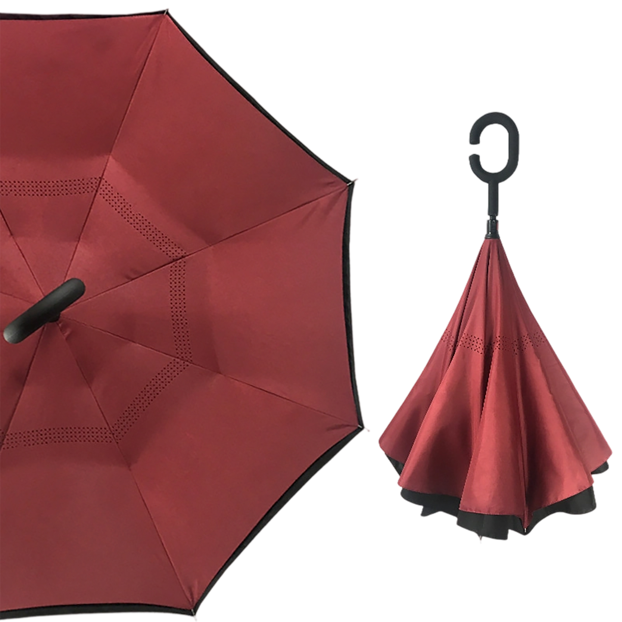 Double Layer Waterproof Reverse Folding Inverted Umbrella With Wrist Handle 42" X 31.5" 21