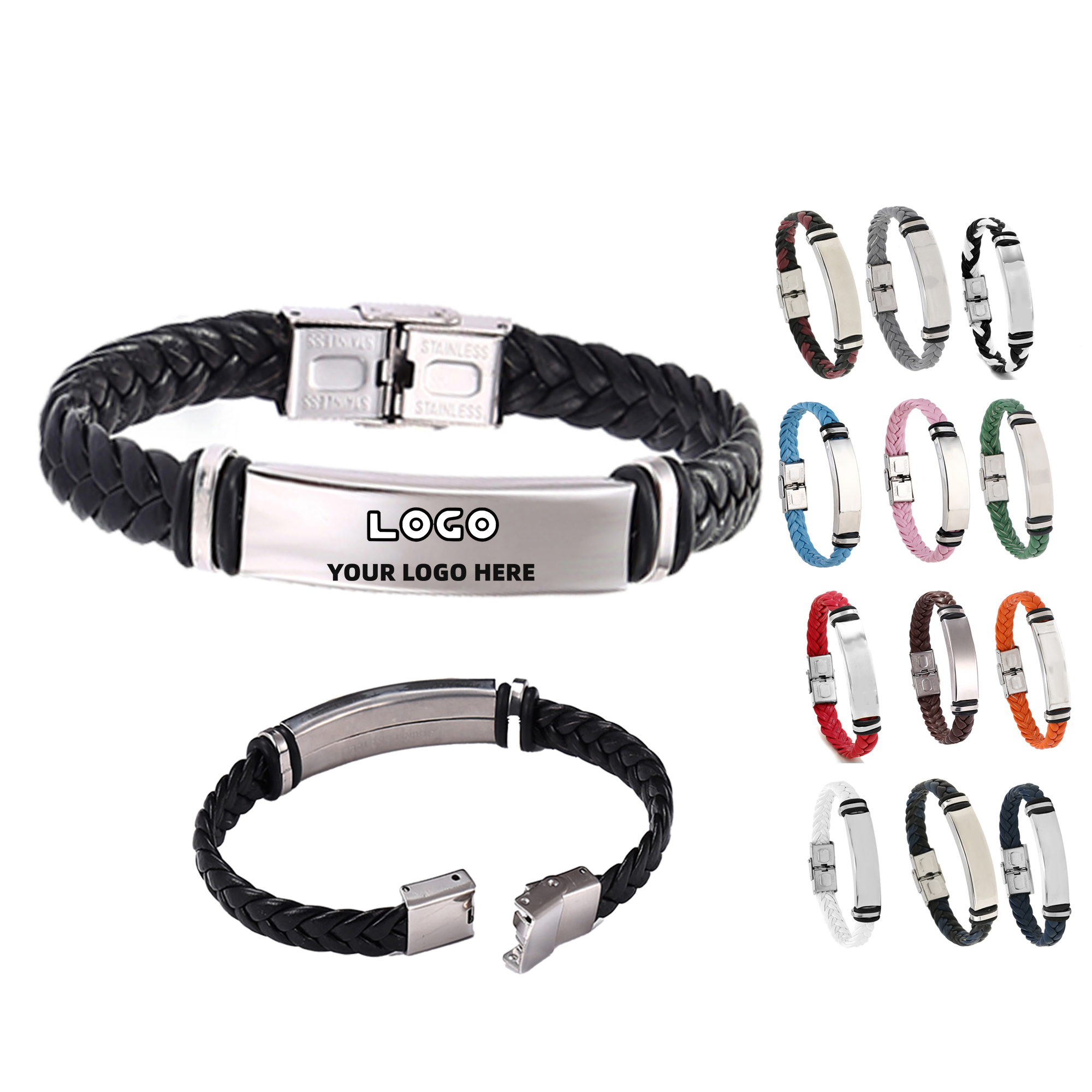 Stainless Steel Leather Braided Bracelet 2