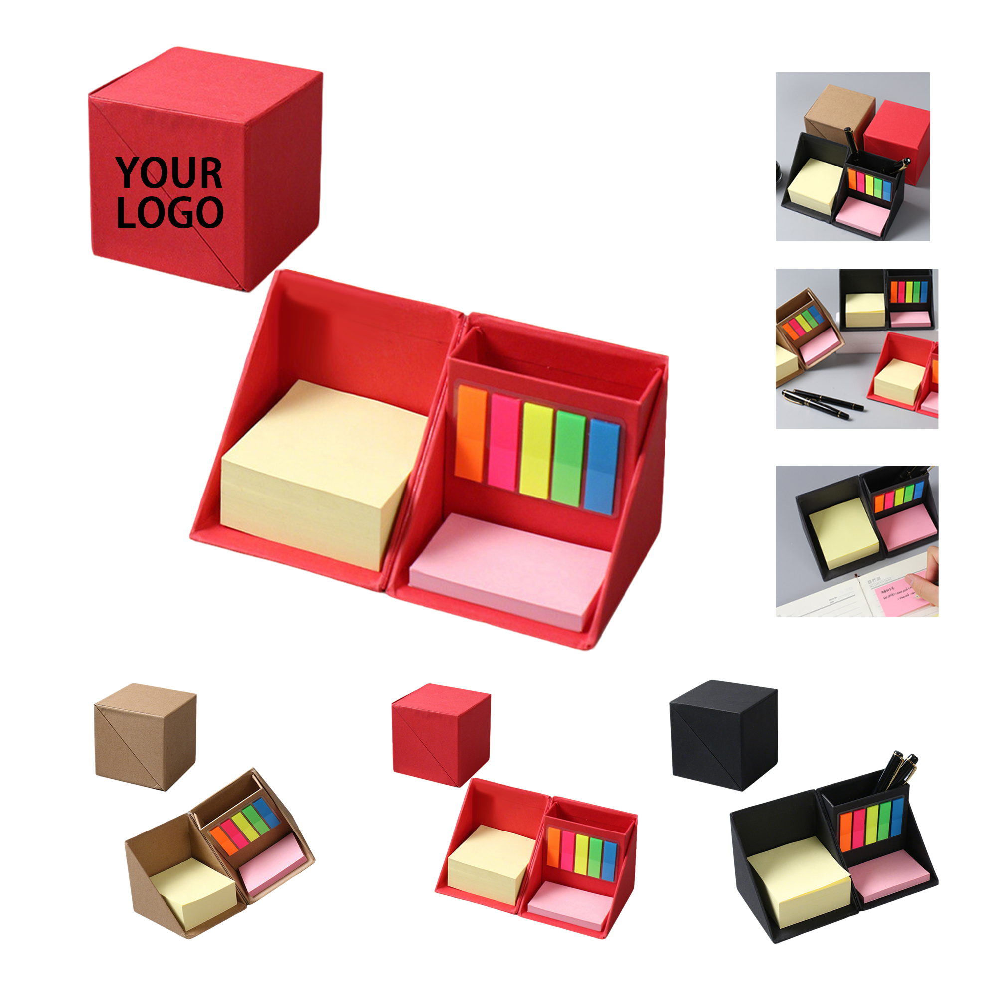 Kraft Desktop Sticky Note Set With Pen Holder 3.15" Cube 3