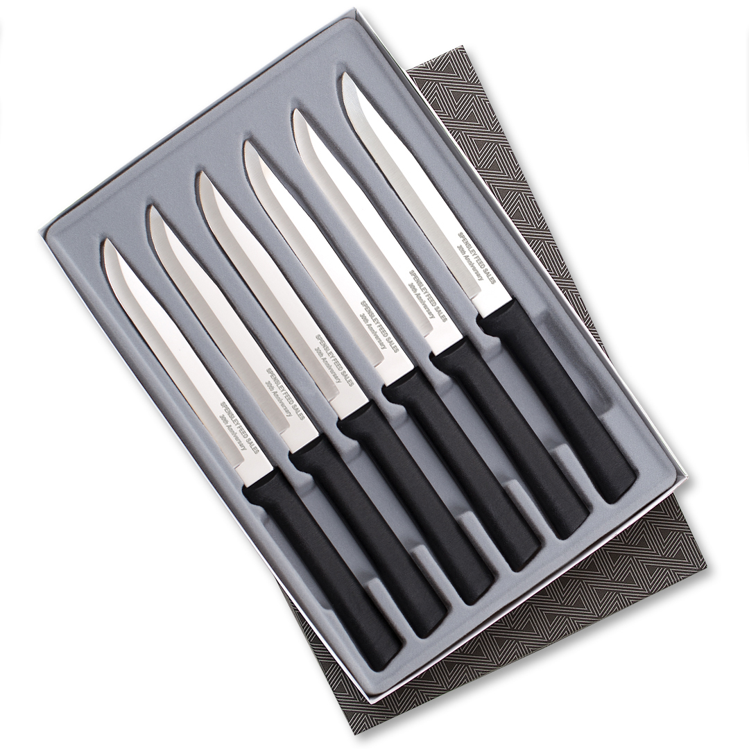 Six Utility/Steak Knives Gift Set w/Black Handle 3