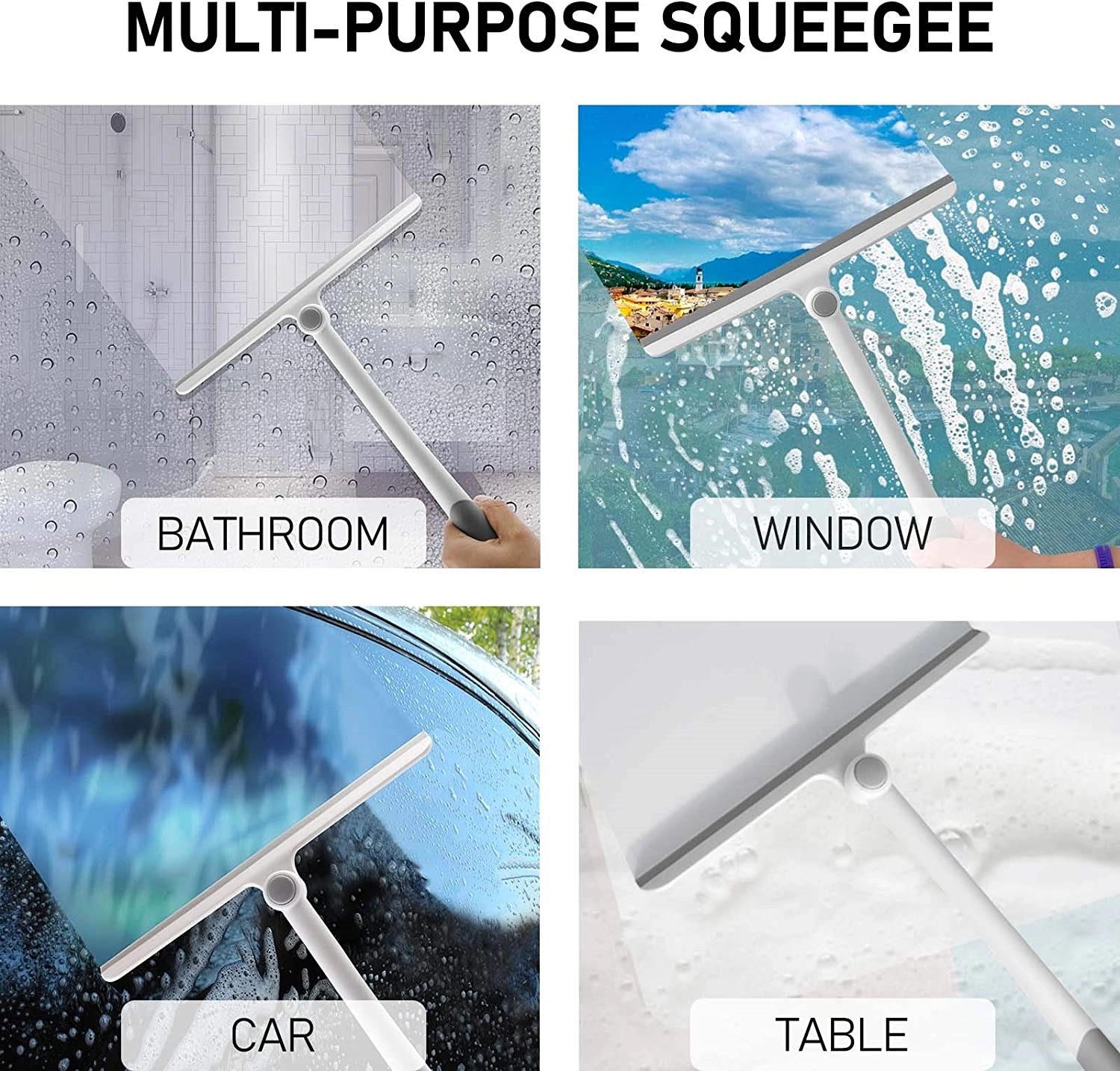 Shower Squeegee Silicone Glass Window with Non-Slip 8