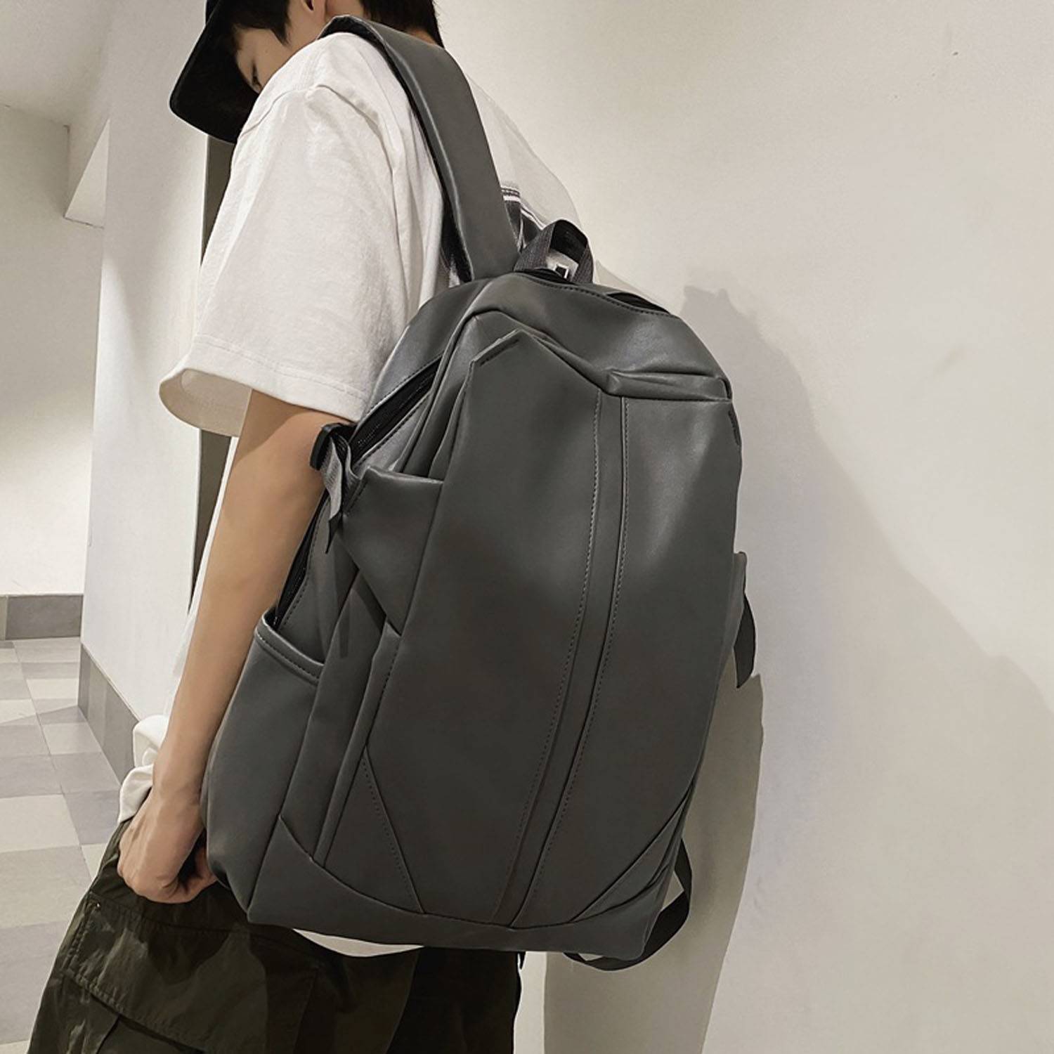 Large Capacity Waterproof Durable PU Leather Backpack 7