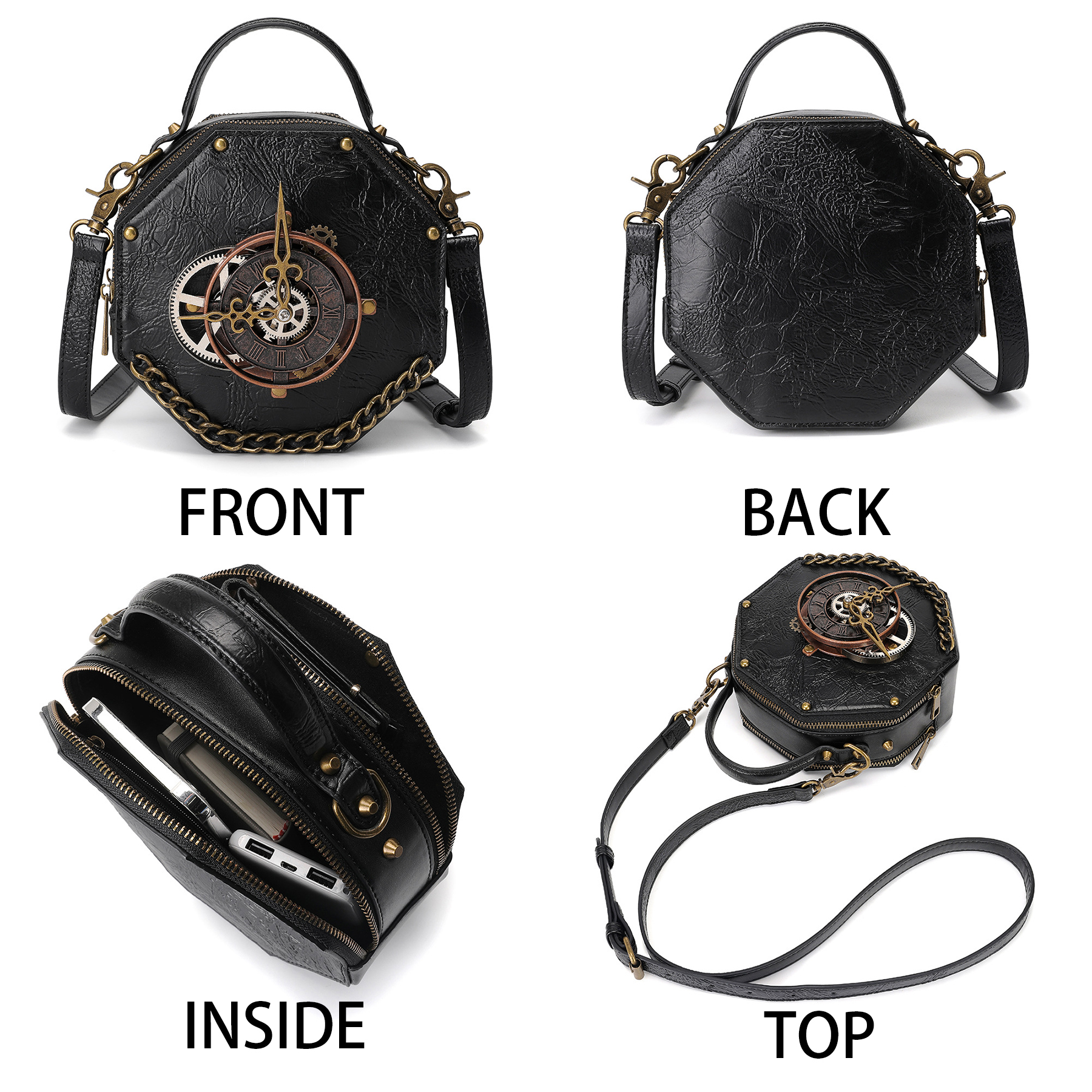 PU Punk industrial vintage style women's shoulder bag 4