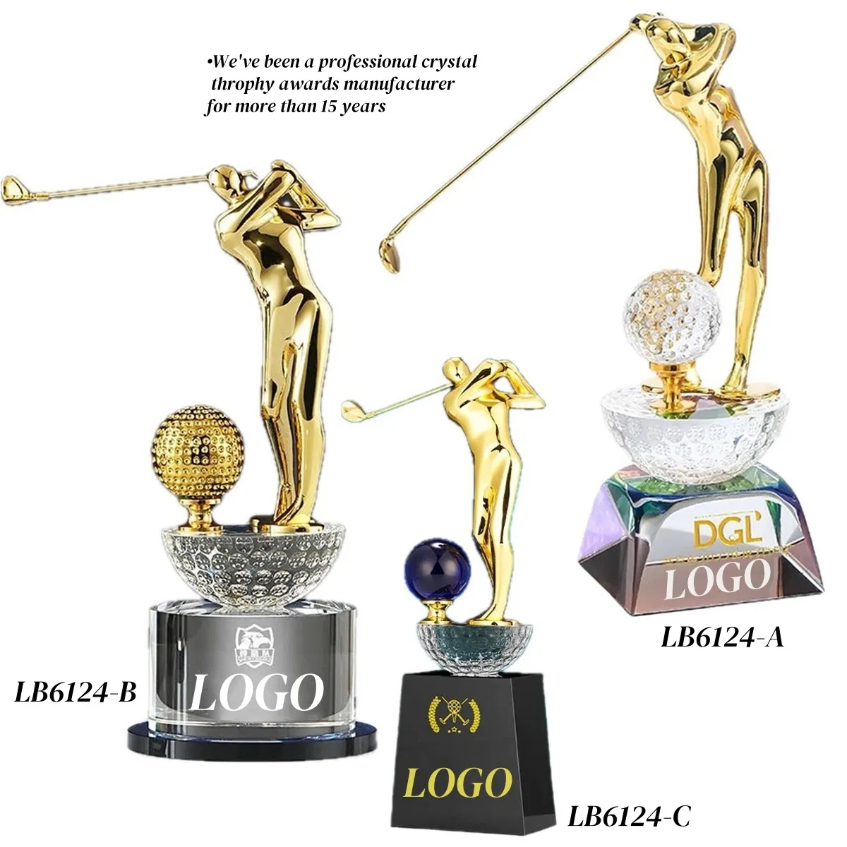 Custom Crystal Golf Trophy Award Tournament Cup 3