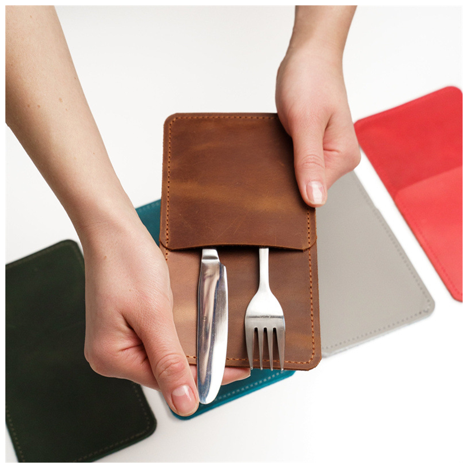 Custom Personalized Leather Cutlery Organizer,Utensil Holder 1