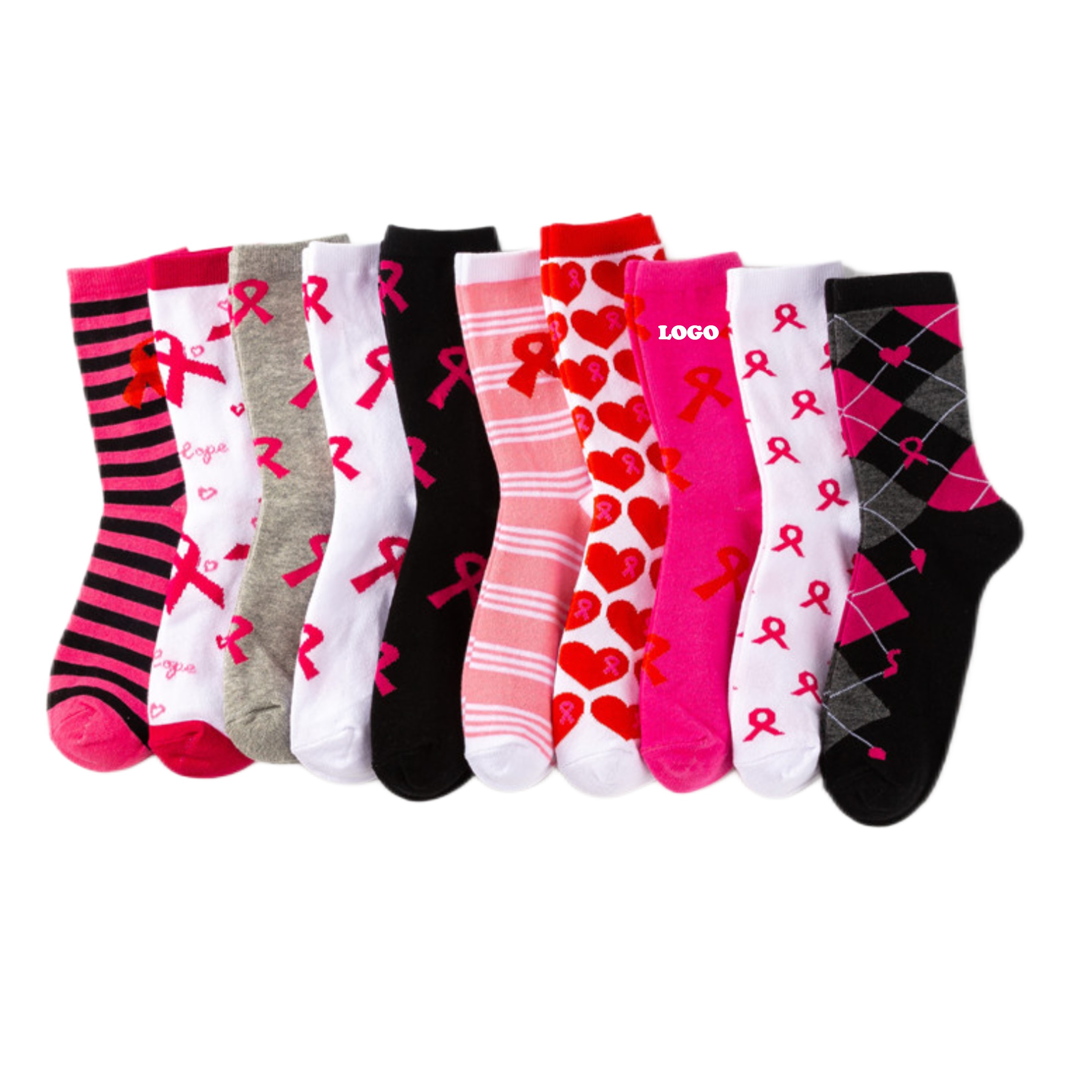Pink Ribbon Crew Sock (direct import) 3