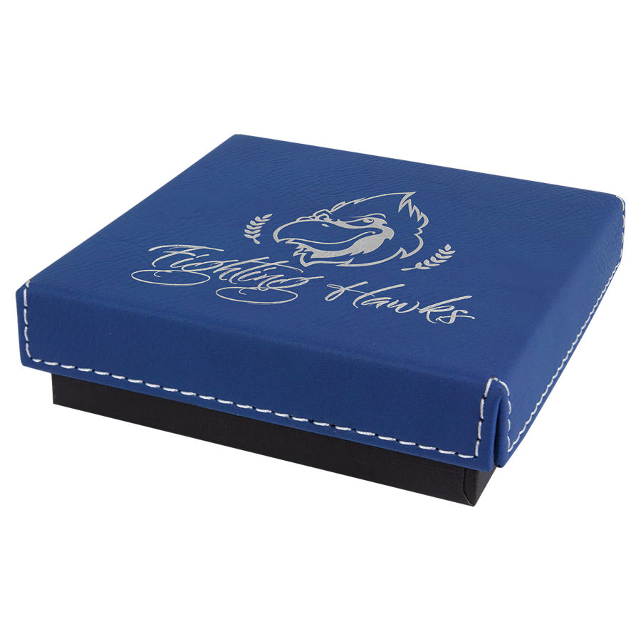 4" x 4" Blue/Silver Medal Box with Leatherette Lid 2
