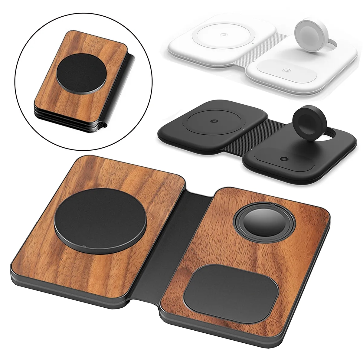 3 In 1 Bamboo Wood Magnetic Folding Fast Wireless Charger 7
