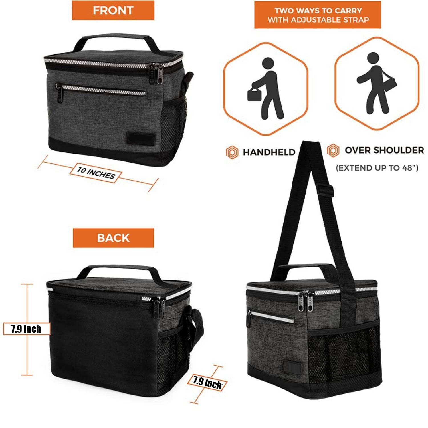 8L Leakproof Oxford Insulated Lunch Cooler Bag w/ Pocket 8