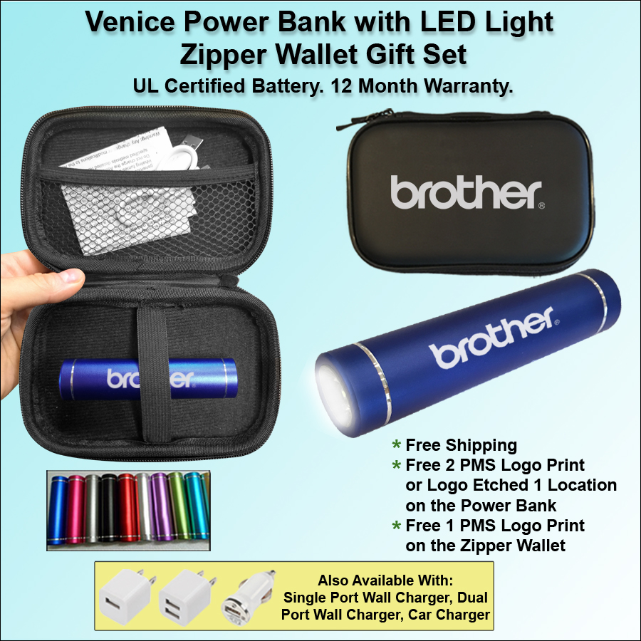 Venice Power Bank with LED Light in Zipper Wallet 3000 mAh