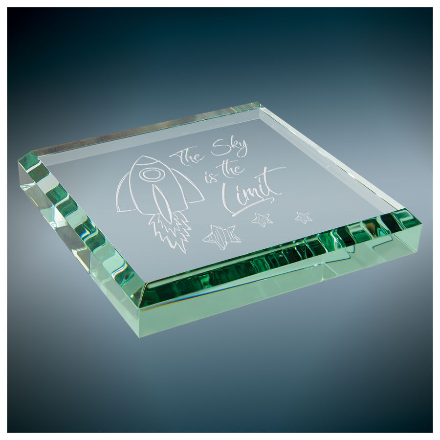 3" x 3" x 1/2" Jade Glass Paperweight Award