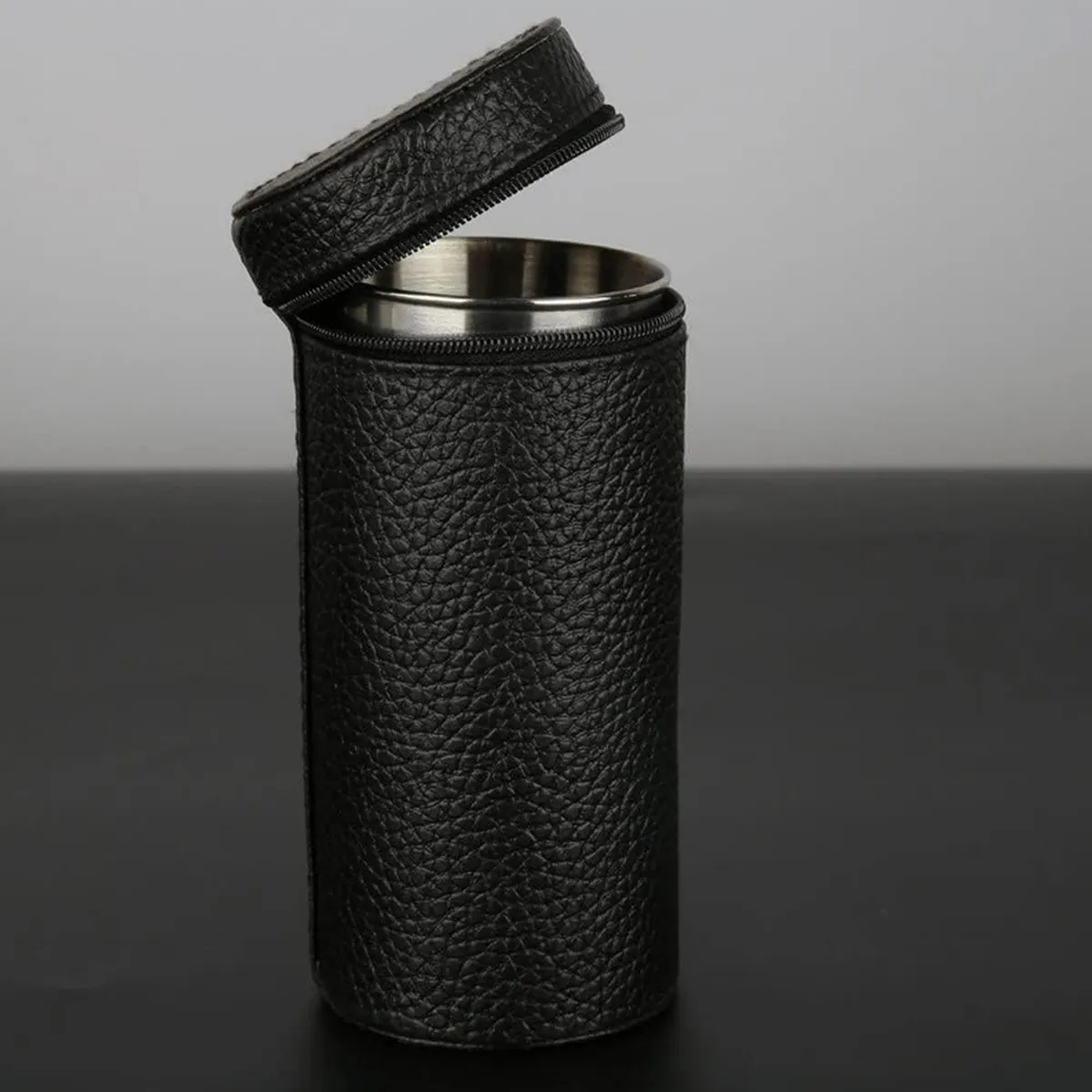 6oz.  Portable Stainless Steel Cups Set With Leather Cover 5