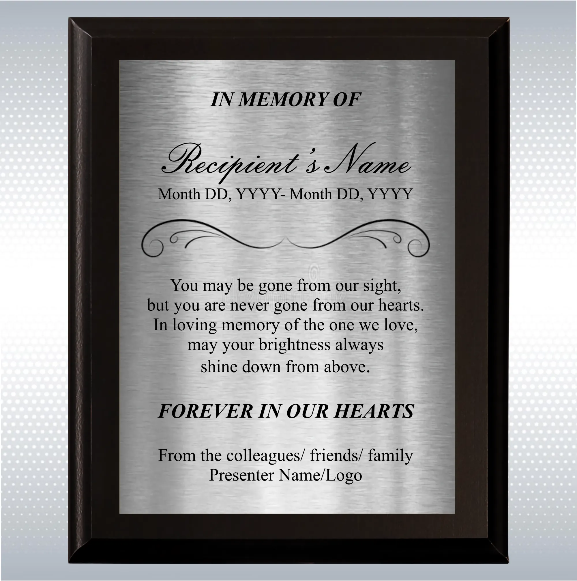 Black Matte Personalized Memorial Plaque Gift 4