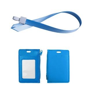Stylish 1 Side Zipper PU Leather Card Case With Lanyard 14